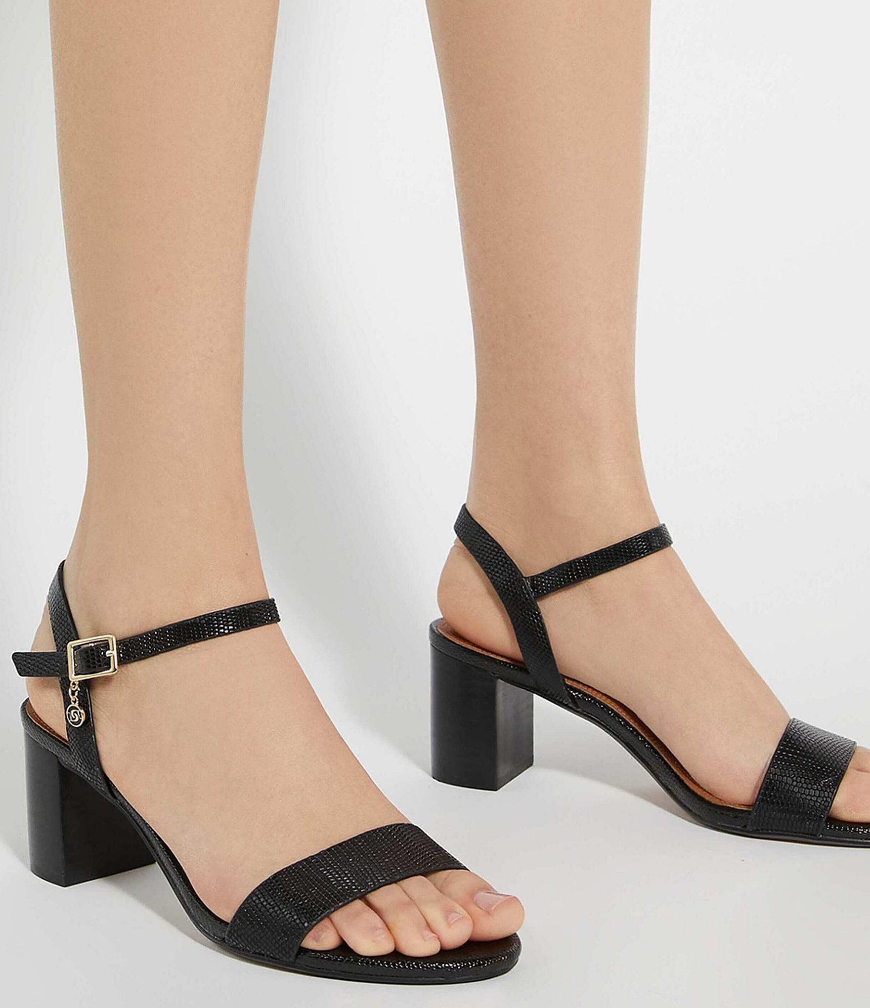 Dune London Jelly Lizard Embossed Leather Block Heel Sandals