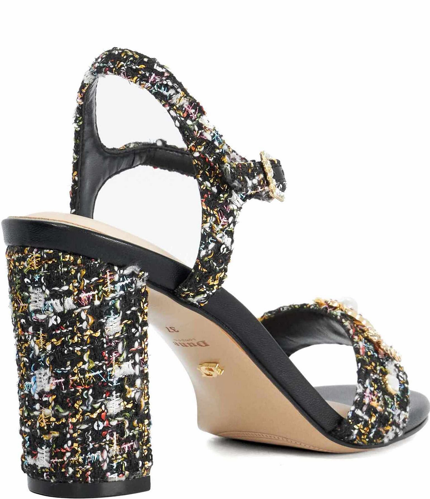 Dune London Mention Winter Boucle Ankle Wrap Dress Sandals
