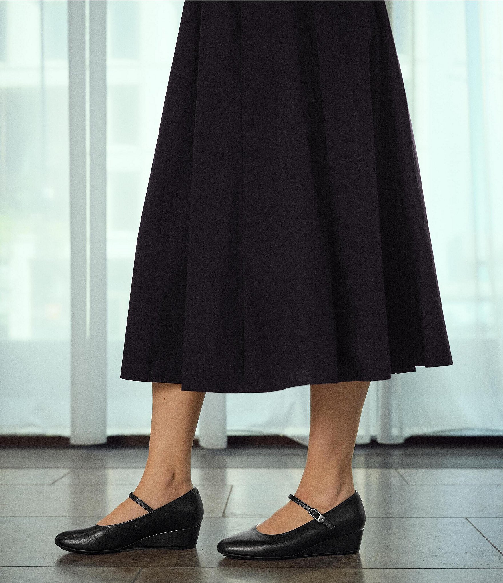ECCO Elevate Leather Mary Jane Wedge Pumps
