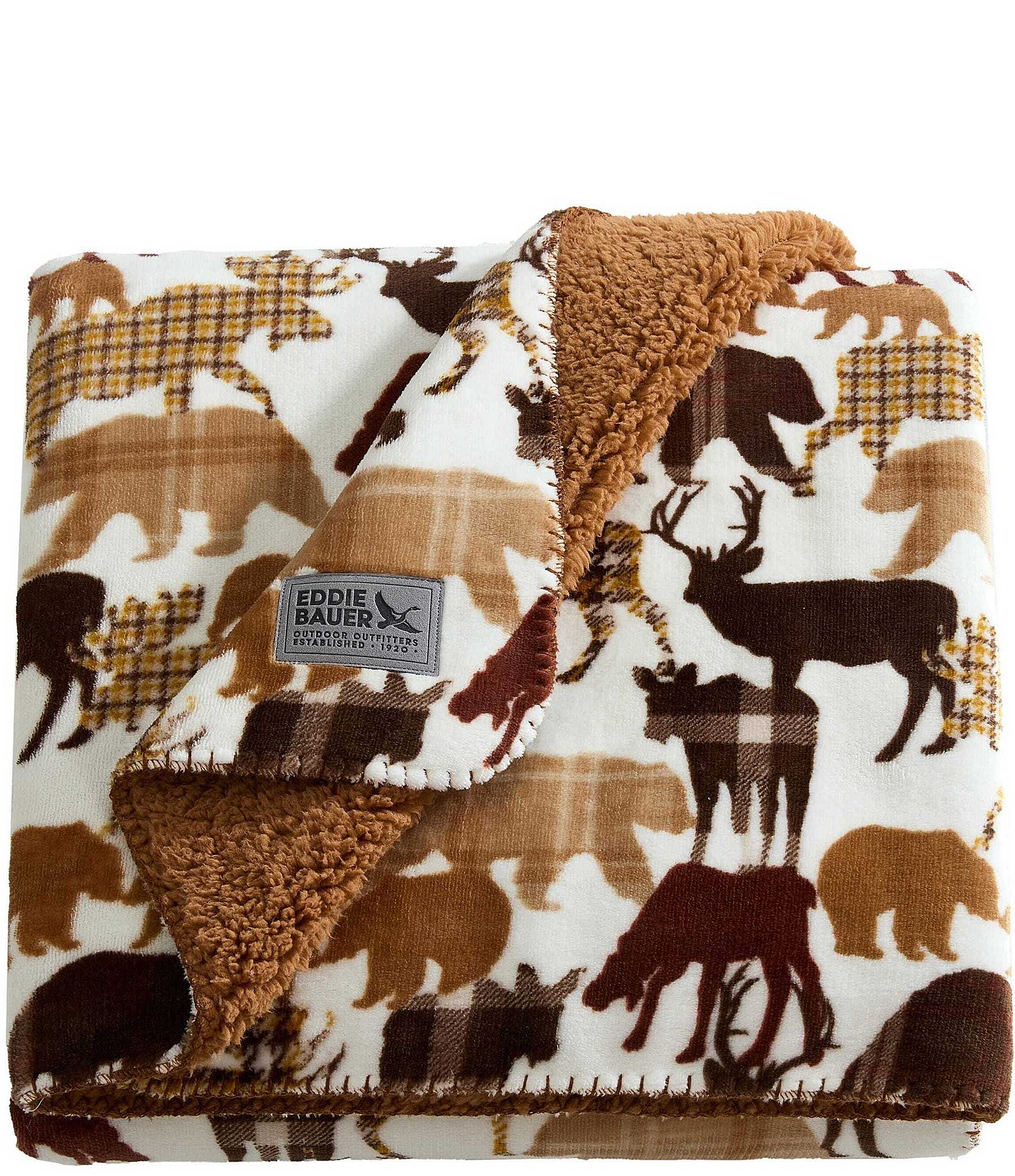 Eddie Bauer Animal Plaids Printed Reversible Plush Throw