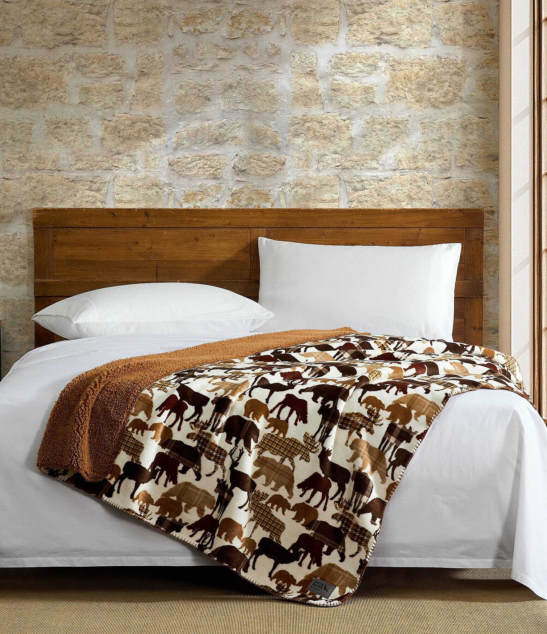Eddie Bauer Animal Plaids Printed Reversible Plush Throw