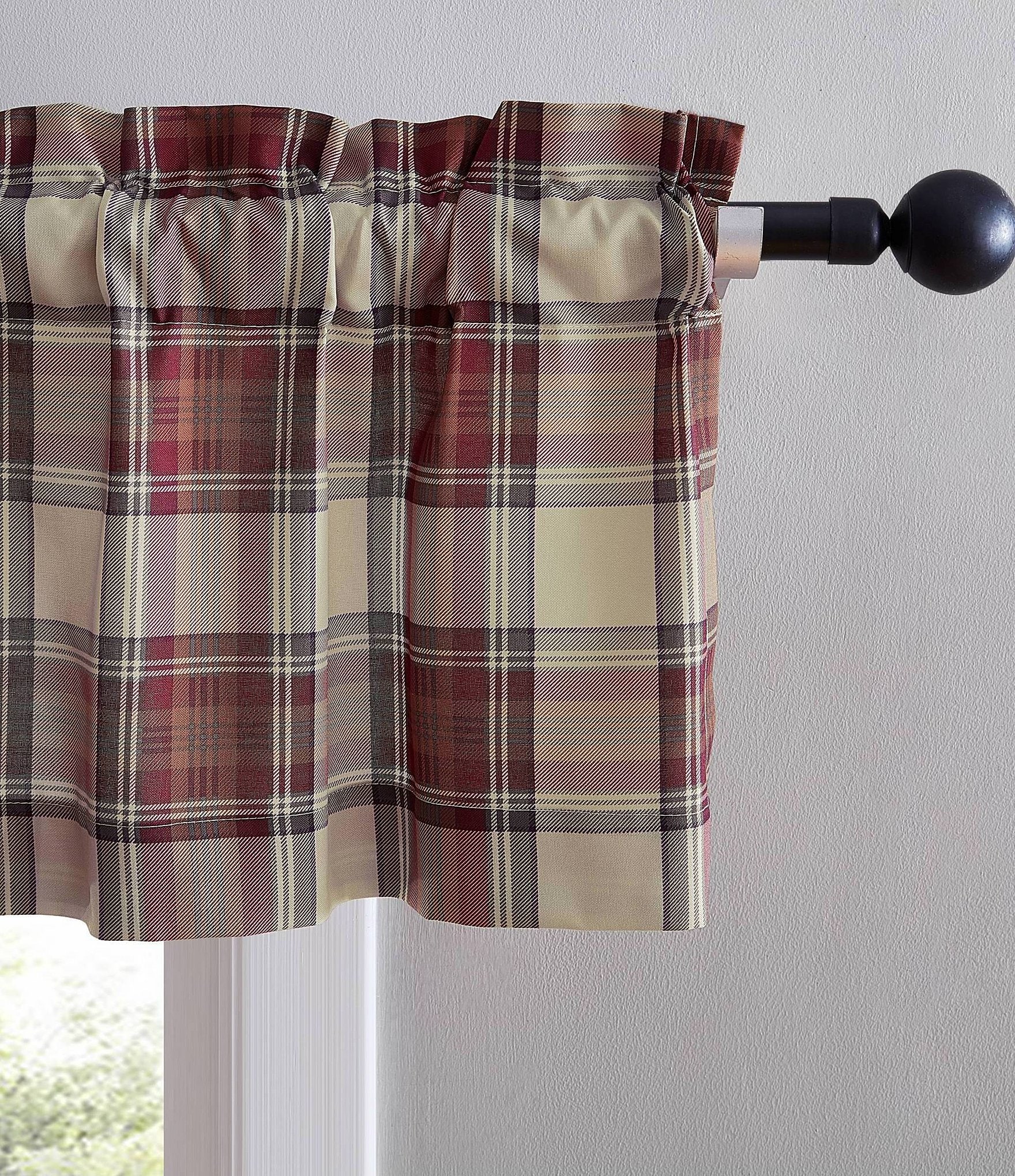 Eddie Bauer Edgewood Plaid Red Window Pole Top Valance