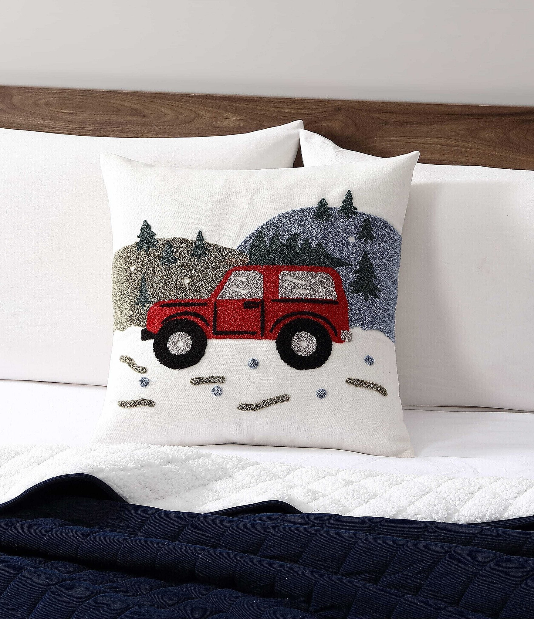 Eddie Bauer Holiday Truck Tree Decorative Square Pillow