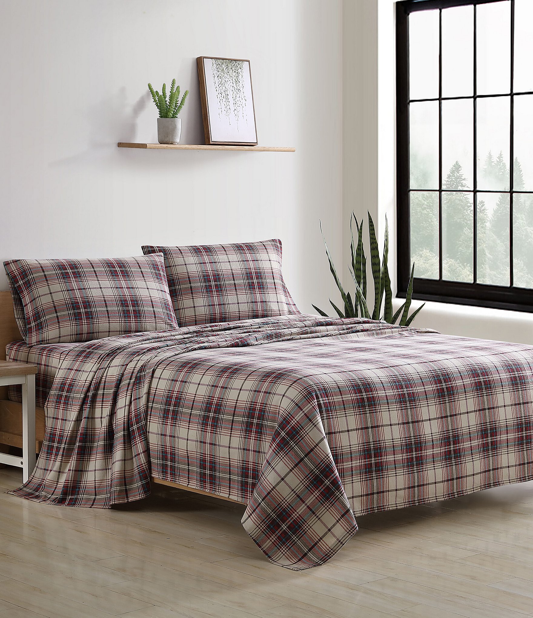 Eddie Bauer Montlake Plaid Red Flannel Sheet Set