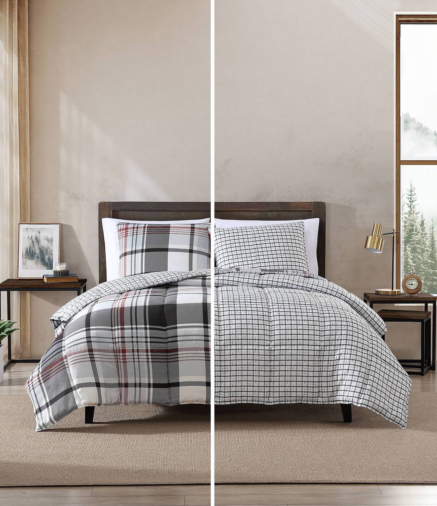 Eddie Bauer Normandy Plaid Black Micro Suede Duvet Cover Mini Set