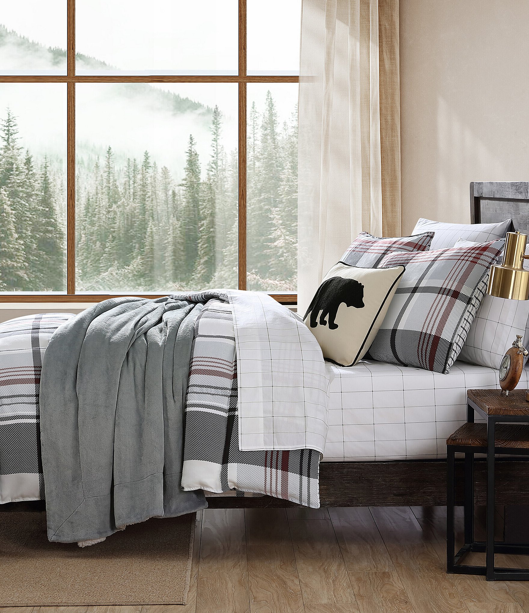 Eddie Bauer Normandy Plaid Micro Suede Reversible Comforter Mini Set