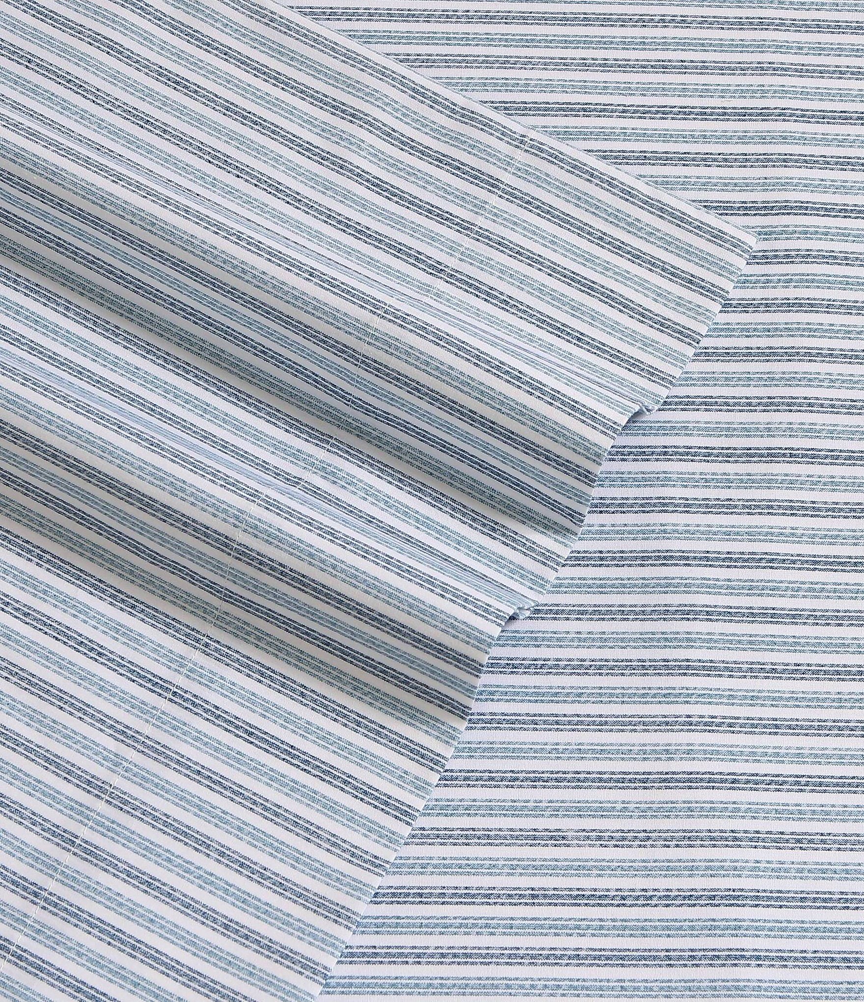 Eddie Bauer Ticking Stripe Navy Cotton Percale Sheet Set