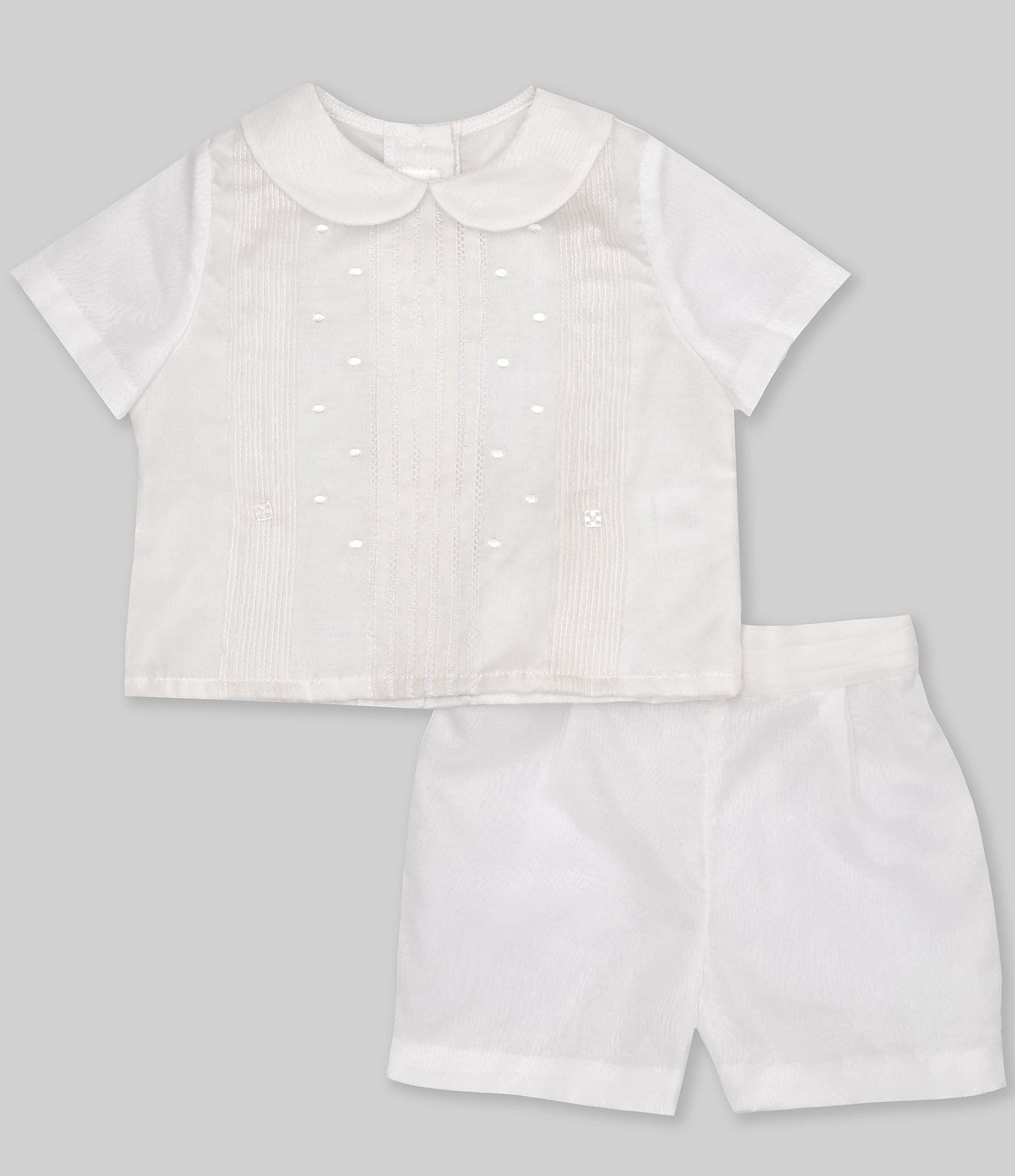 Edgehill Collection Baby Boys 3-24 Months Peter Pan Collar Short Sleeve Heirloom Christening Set