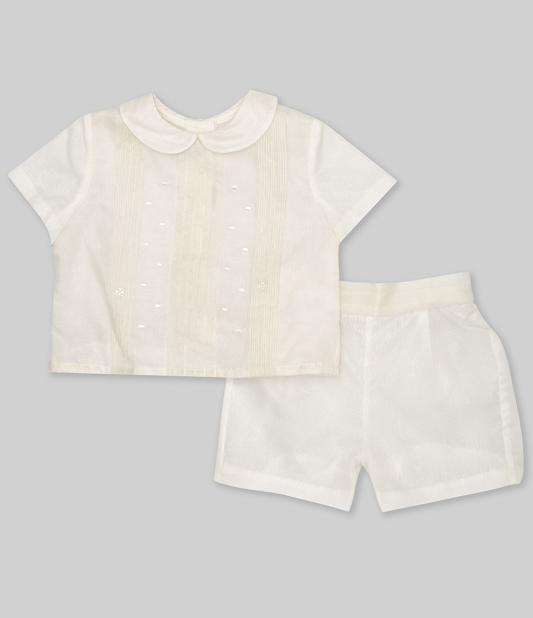 Edgehill Collection Baby Boys 3-24 Months Peter Pan Collar Short Sleeve Heirloom Christening Set