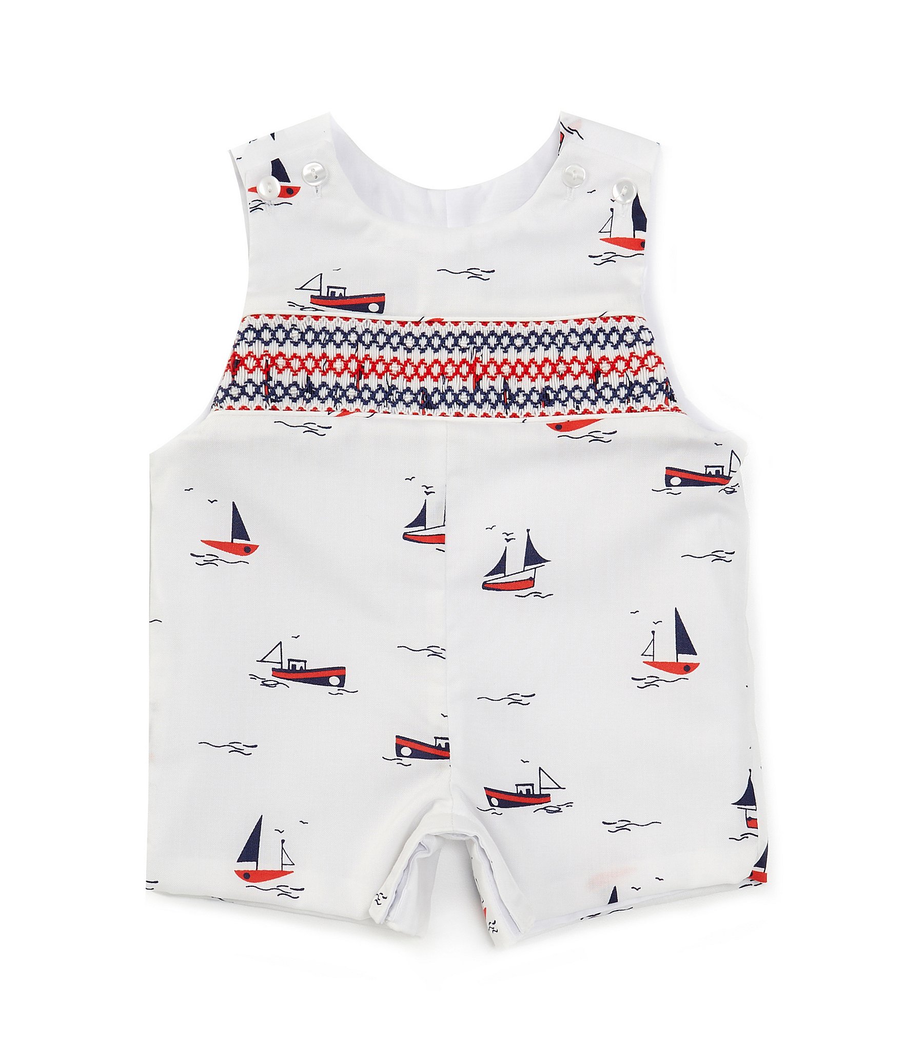 Edgehill Collection Baby Boys Newborn-24 Months Sleeveless Smocked Americana Sailboat Print Jon Jon