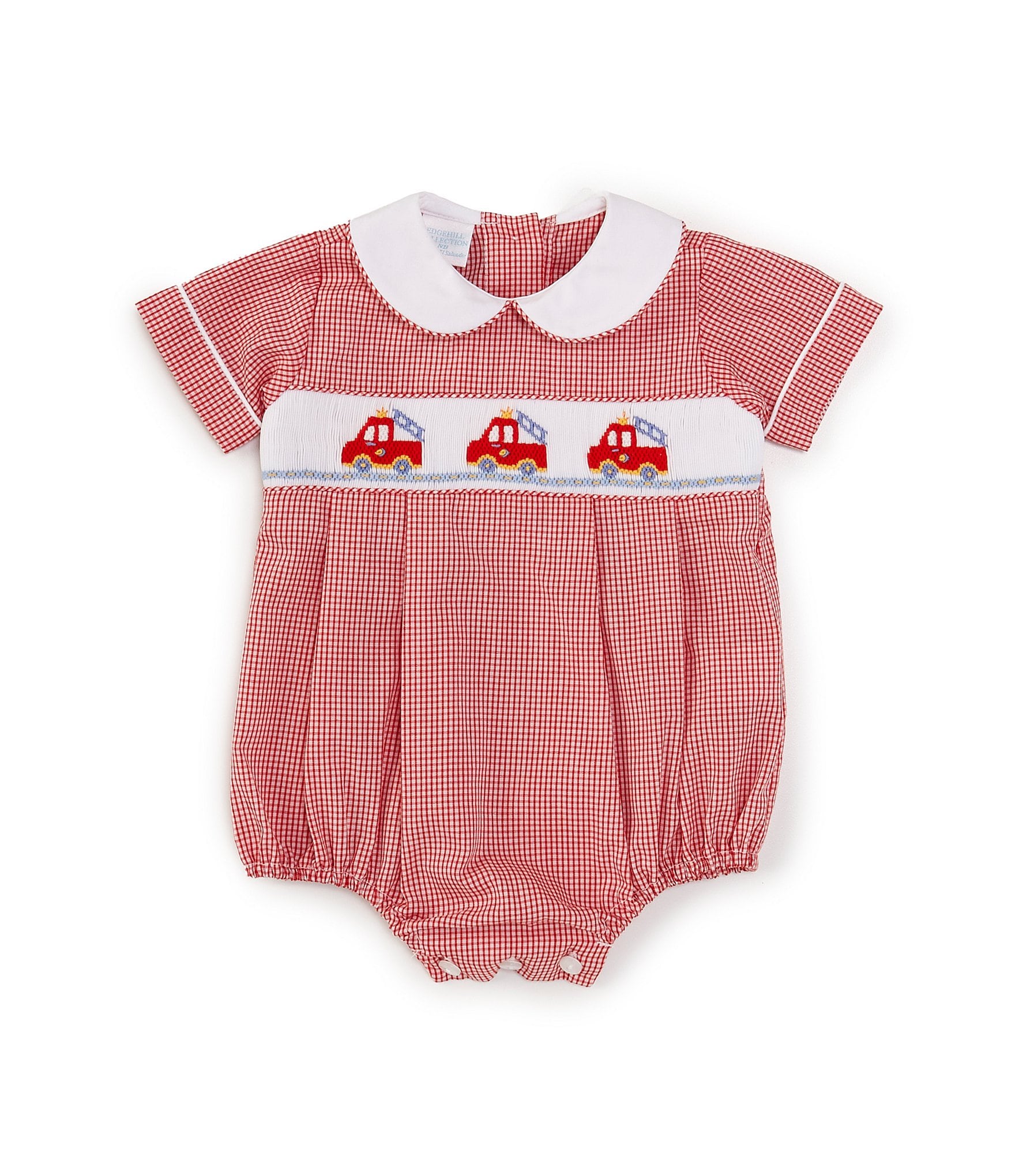 Edgehill Collection Baby Boys Newborn-9 Months Gingham Print Firetruck Smocked Bubble