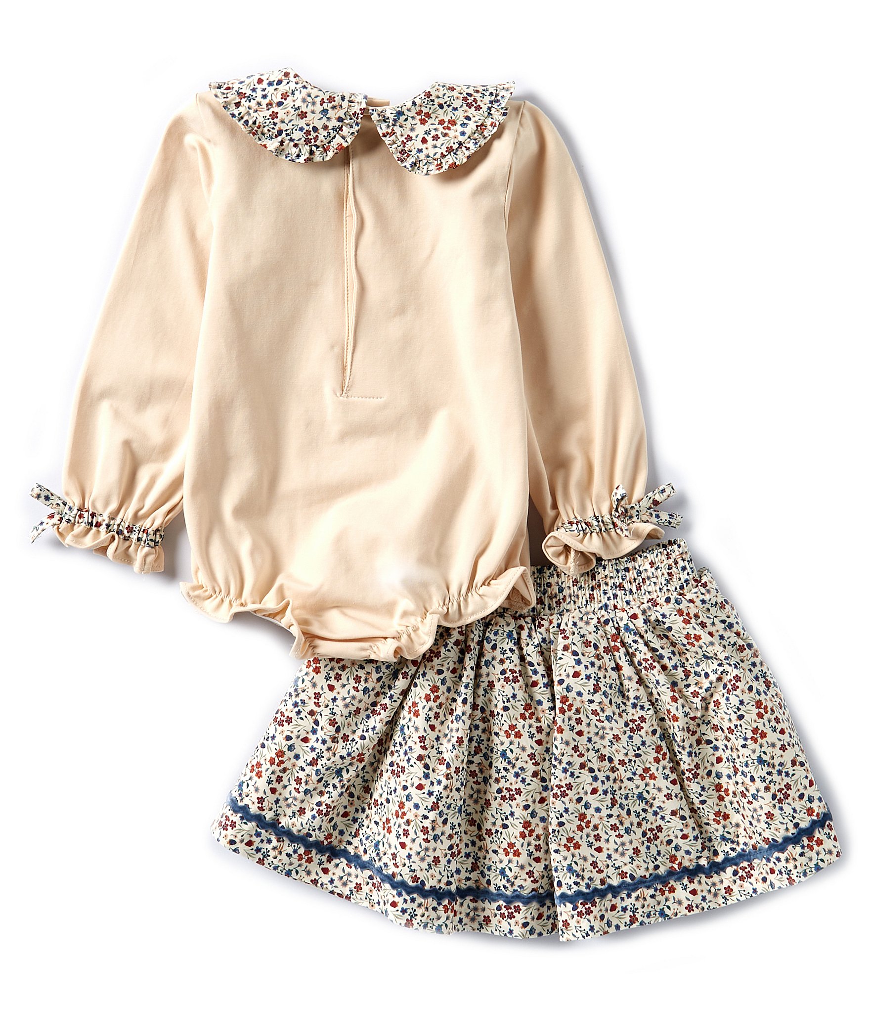 Edgehill Collection Baby Girl 12-24 Months Peter Pan Collar Long Sleeve Knit Body Suit & Floral Skirt Set