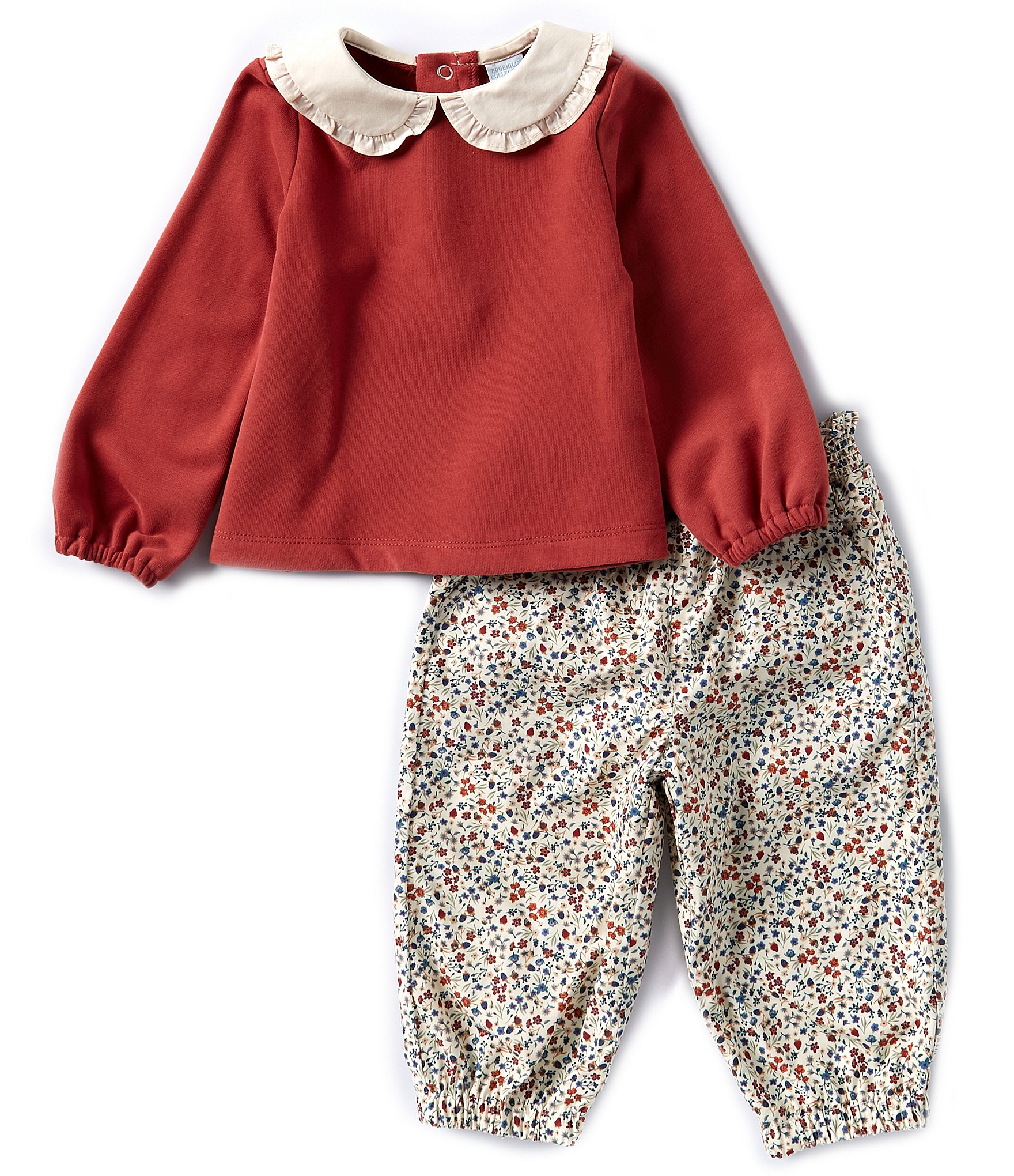 Edgehill Collection Baby Girls 12-24 Months Long Sleeve Peter Pan Collar Floral Pant Set