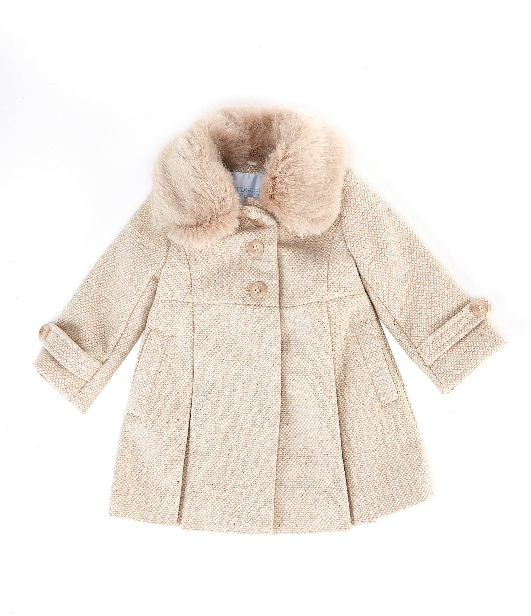 Edgehill Collection Baby Girls 12-24 Months Tweed Faux Fur Collar Bow ...