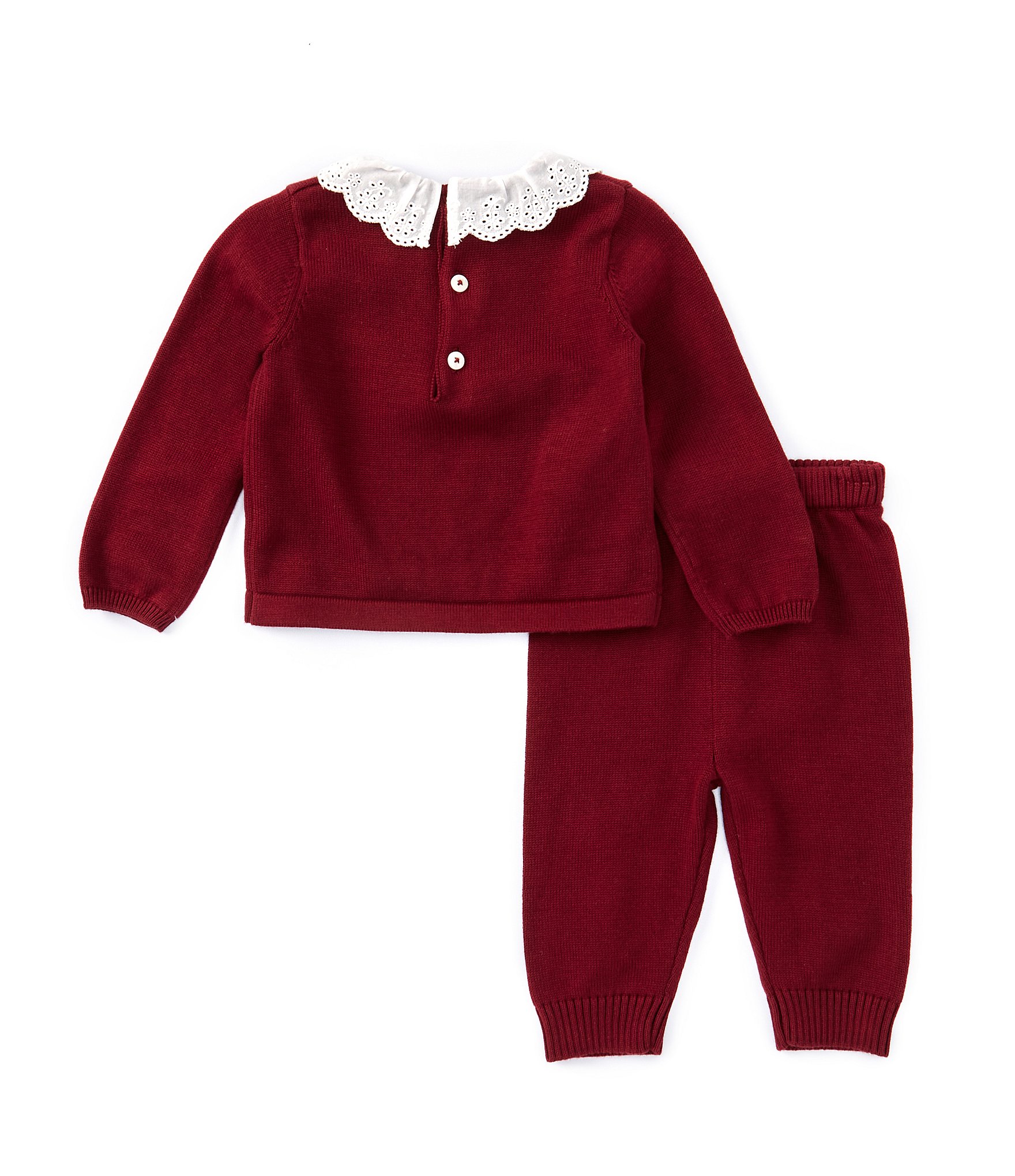 Edgehill Collection Baby Girls 3-24 Months Long Sleeve Flutter Collar Sweater Swan Shirt & Pants Set