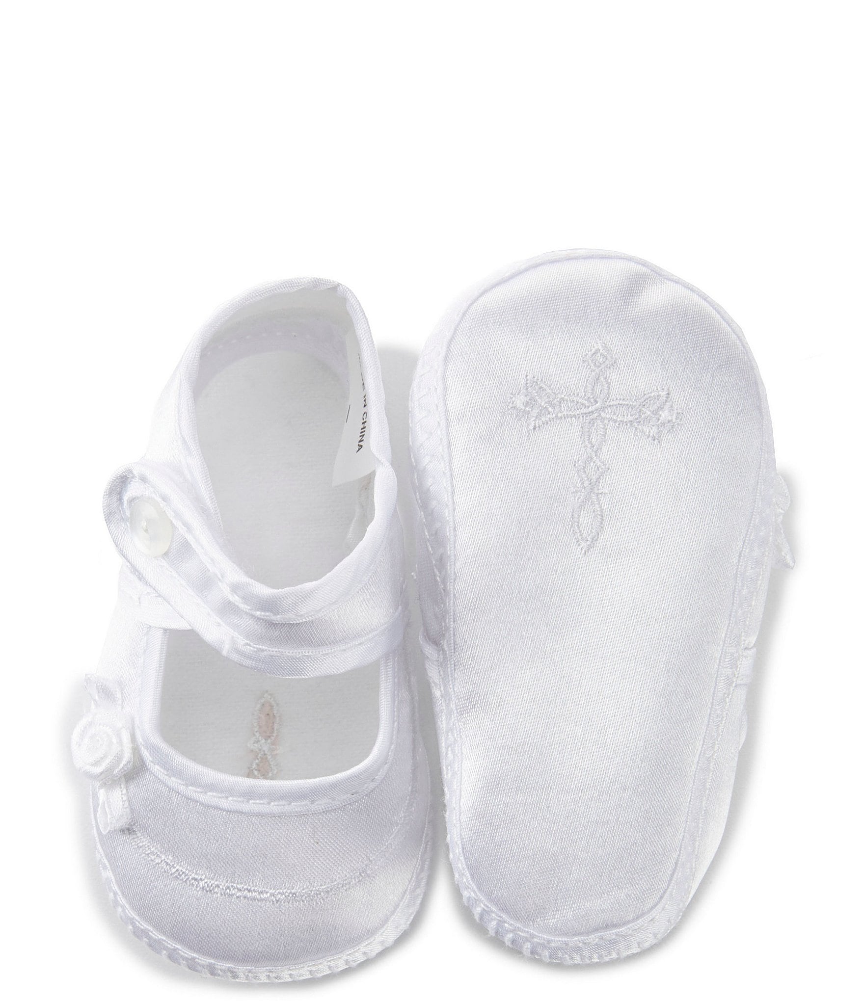 Edgehill Collection Girls' Mary Jane Rosebud Christening Crib Shoes (Infant)