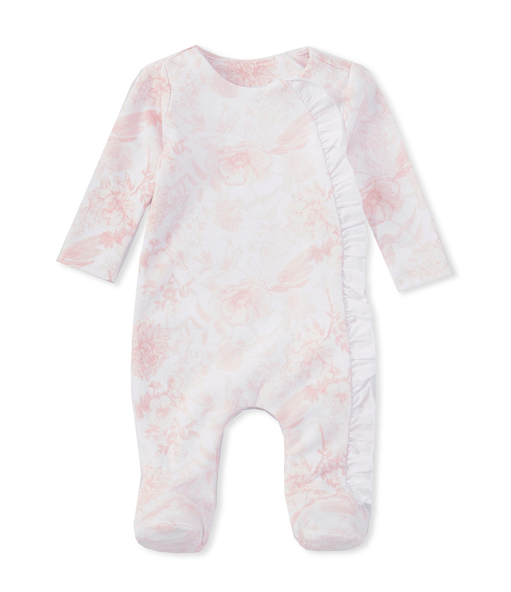 Edgehill Collection Baby Girls Preemie-9 Months Round Neck Long Sleeve Asymmetric Toile Print Footie Coverall