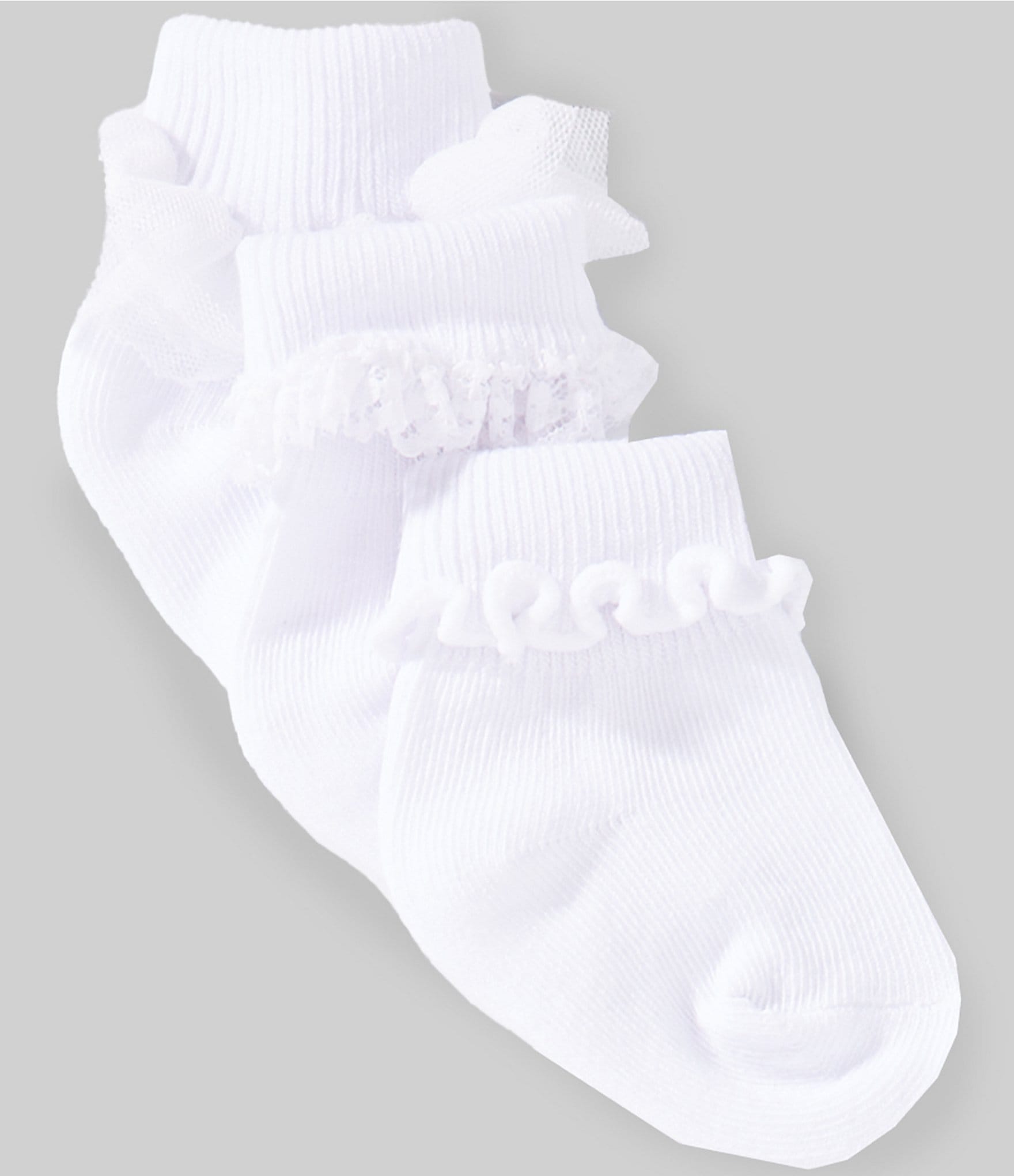Edgehill Collection Baby Girls Ruffle Lace 3-Pack Socks