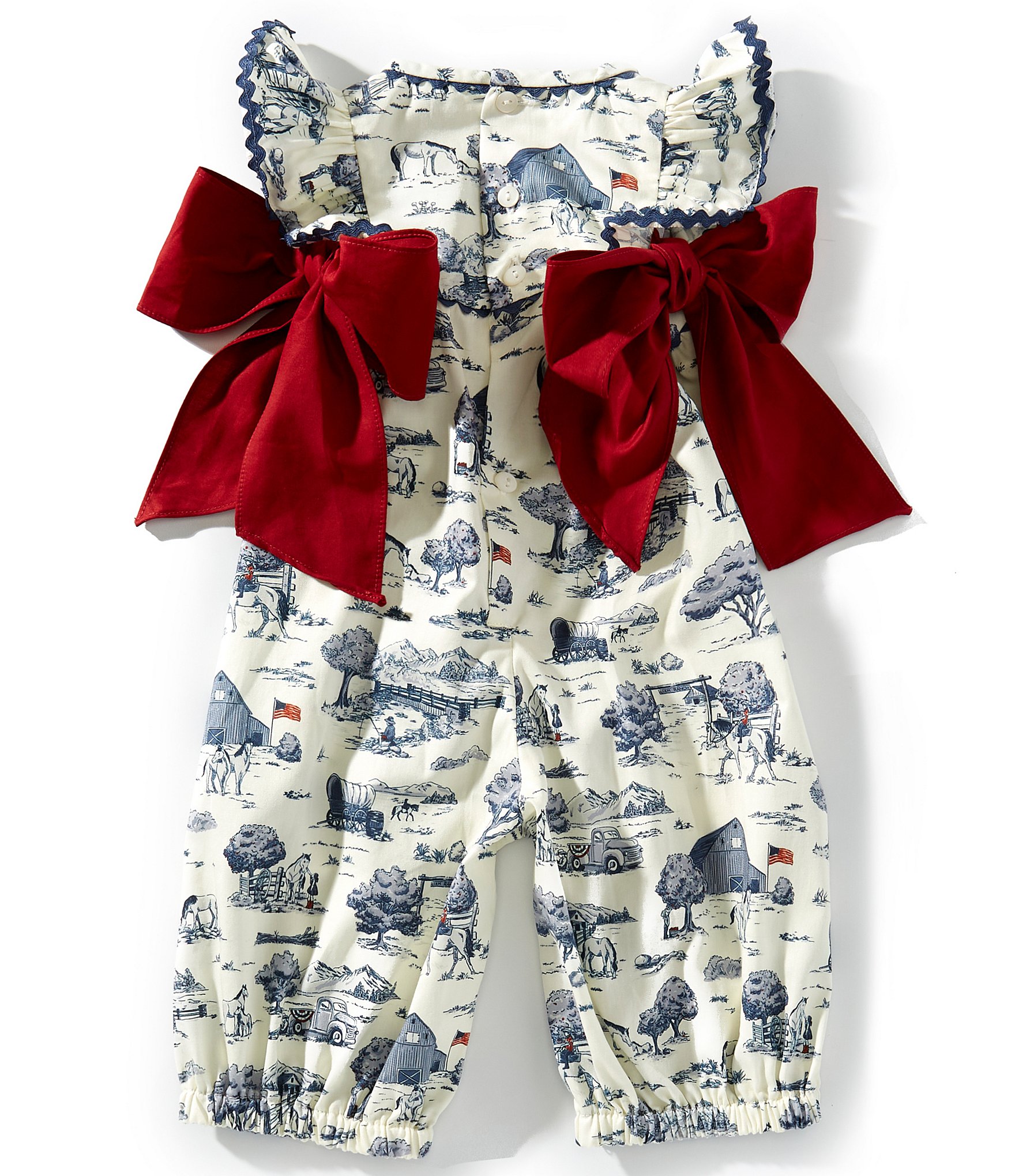 Edgehill Collection Baby Girls Sleeveless Flag Toile Print Side-Bow Romper