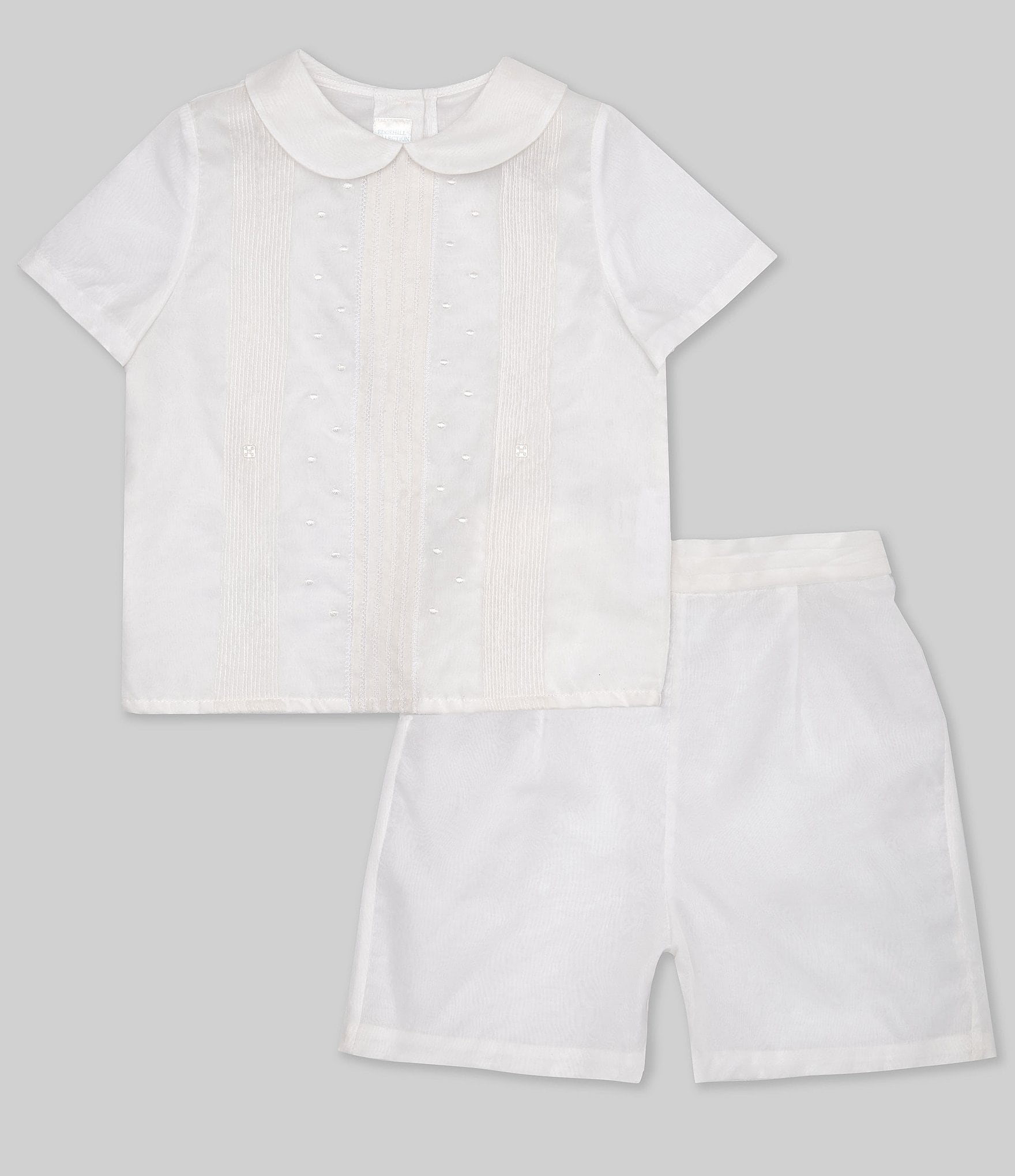 Edgehill Collection Little Boy 2T-4T Peter Pan Collar Short Sleeve Heirloom Christening Top & Shorts Set