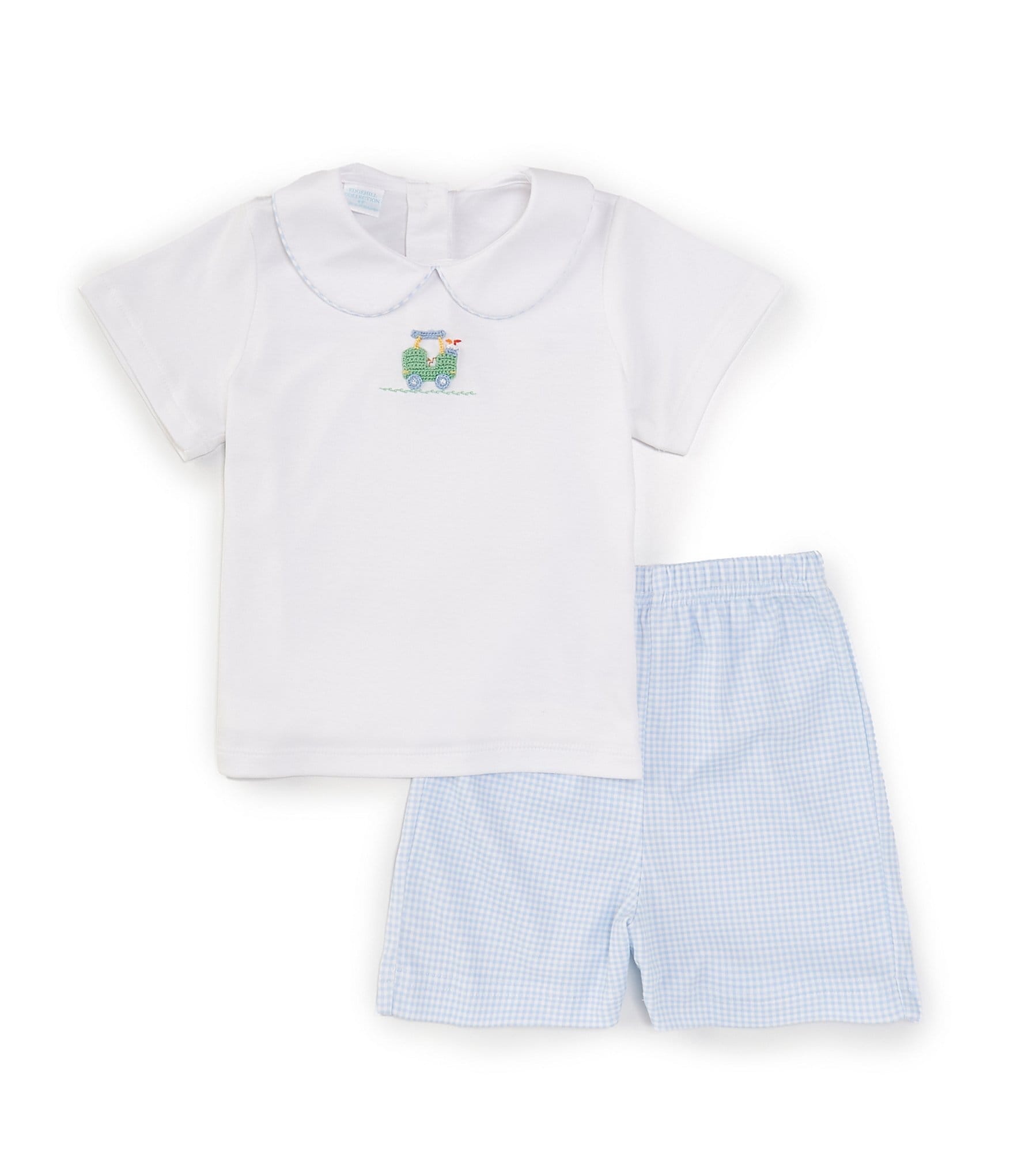 Edgehill Collection Little Boys 2T-4T Round Neck Short Sleeve Golf Top & Gingham Shorts Set