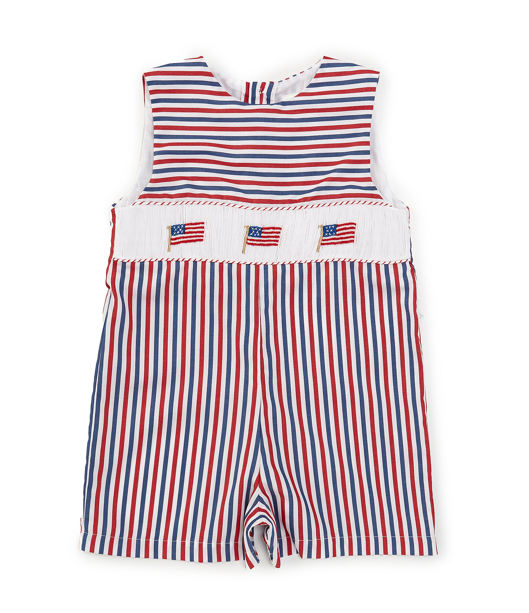 Edgehill Collection Little Boys 2T-4T Round Neck Sleeveless Smocked American Flag Jon Jon