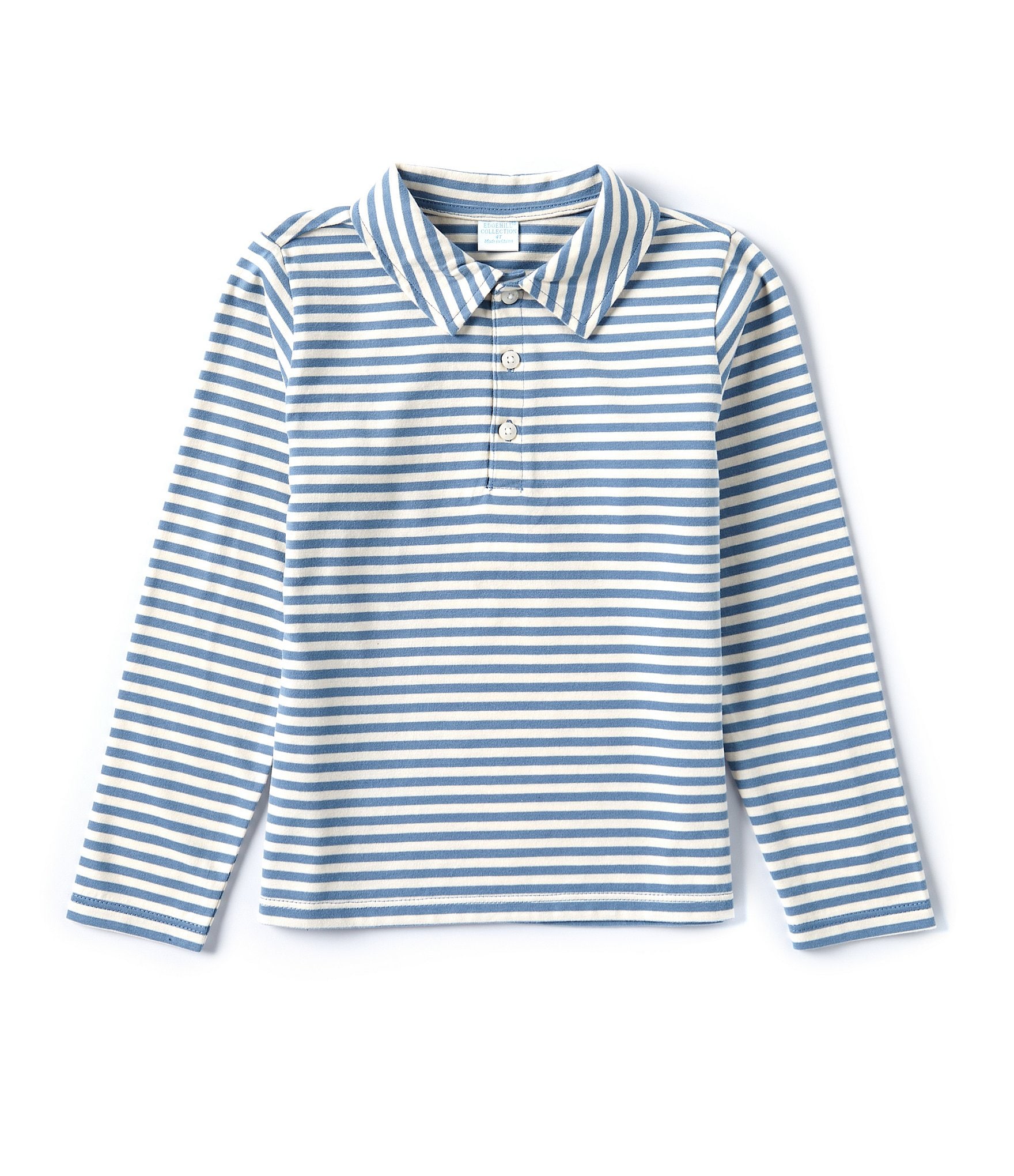 Edgehill Collection Little Boys 2T-7 Button Front Collar Long Sleeve Stripe Polo Shirt