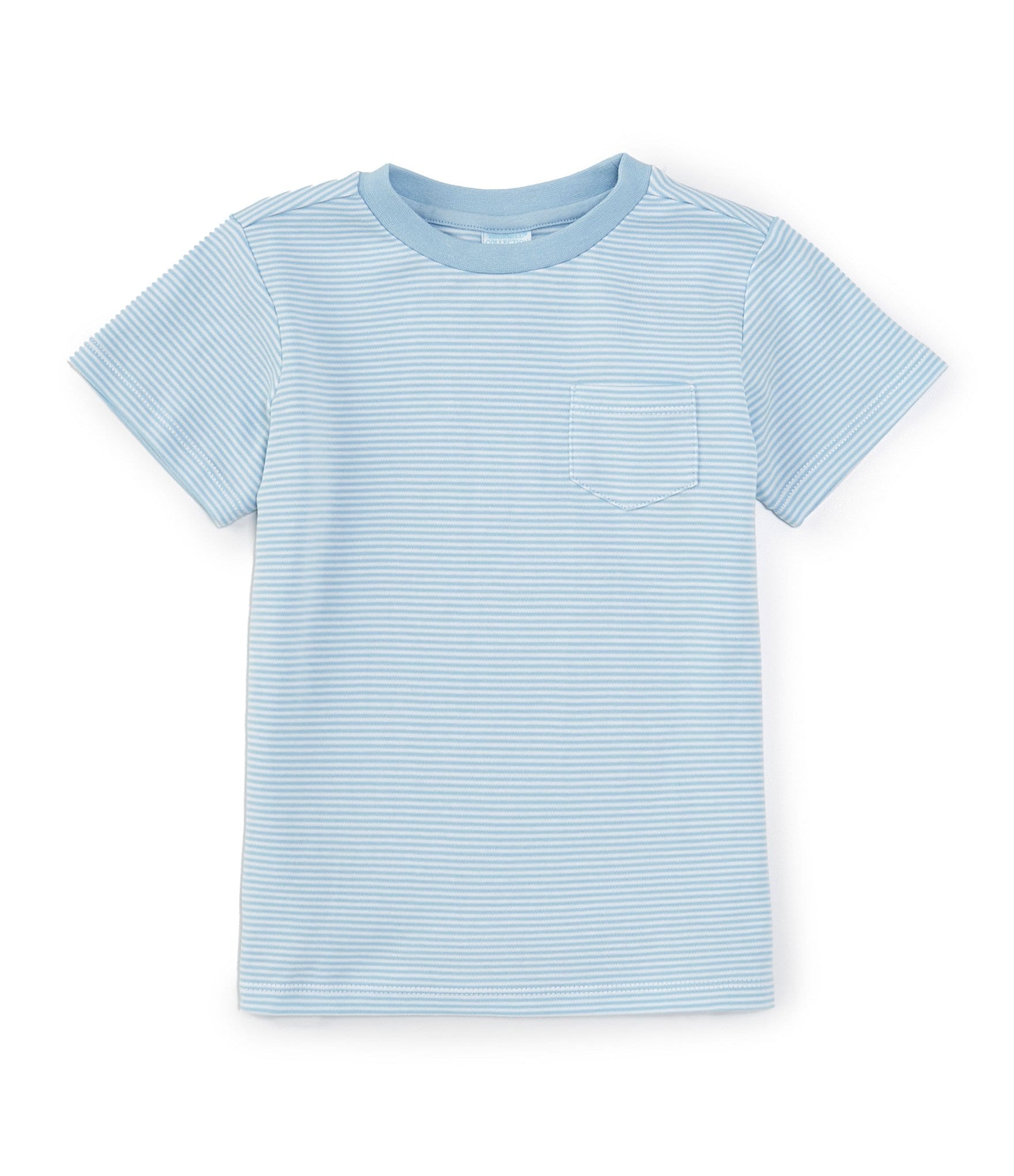 Edgehill Collection Little Boys 2T-7 Stripe Round Neck Front Pocket Short Sleeve Crew Shirt