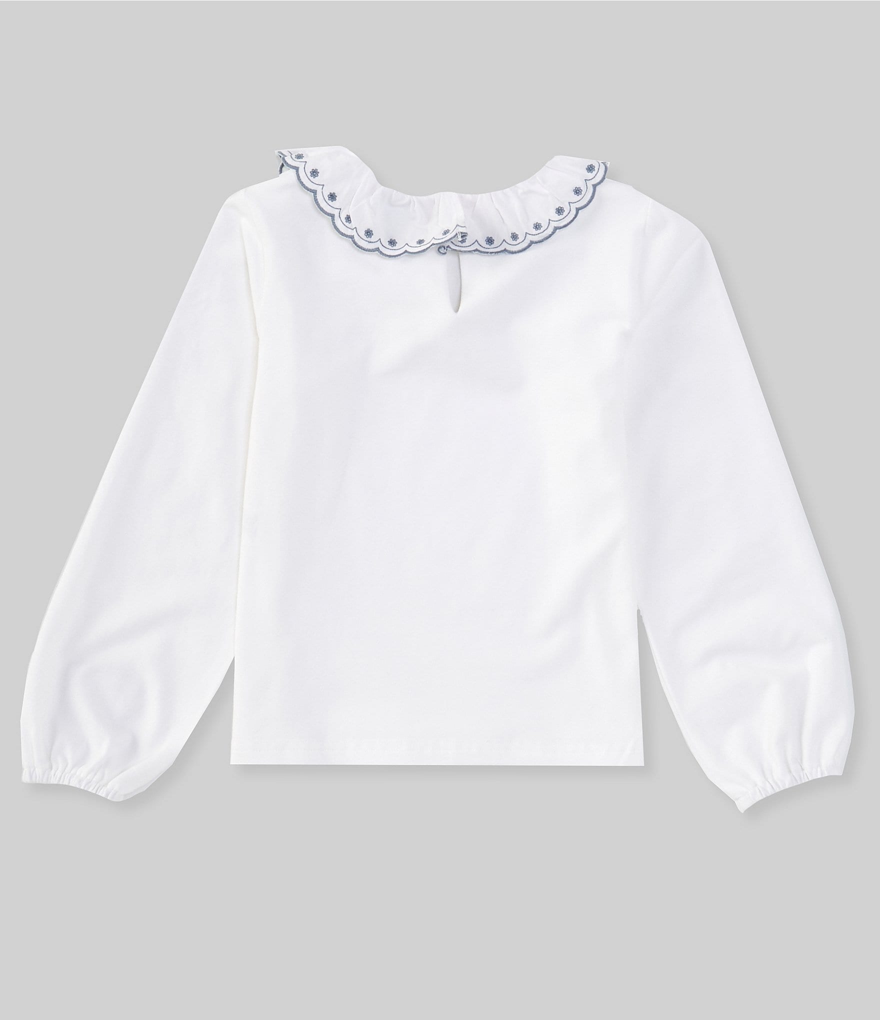 Edgehill Collection Little Girl 2T-6X Flutter Embroidered Collar Long Sleeve Floral Top