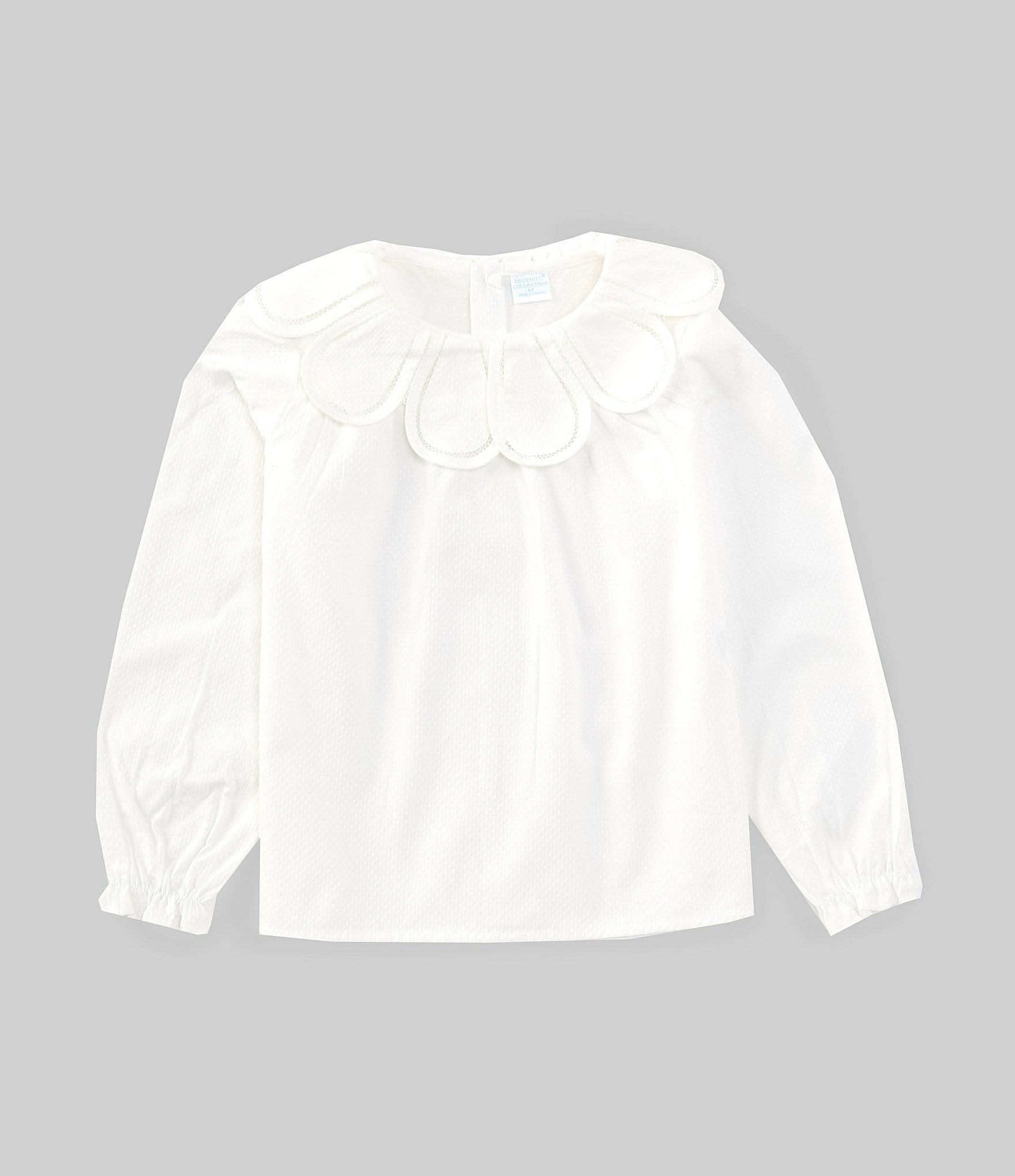 Edgehill Collection Little Girls 2T-6X Long Sleeve Petal Collar Top