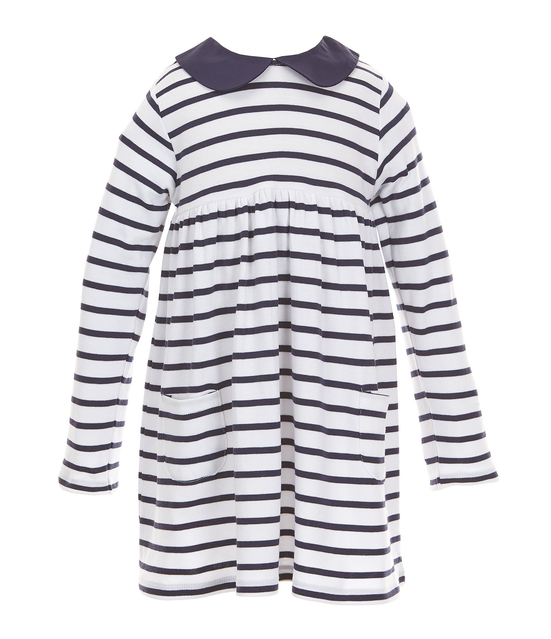 Edgehill Collection Little Girls 2T-6X Peter Pan Collar Long Sleeve Sleeve Stripe Knit Dress