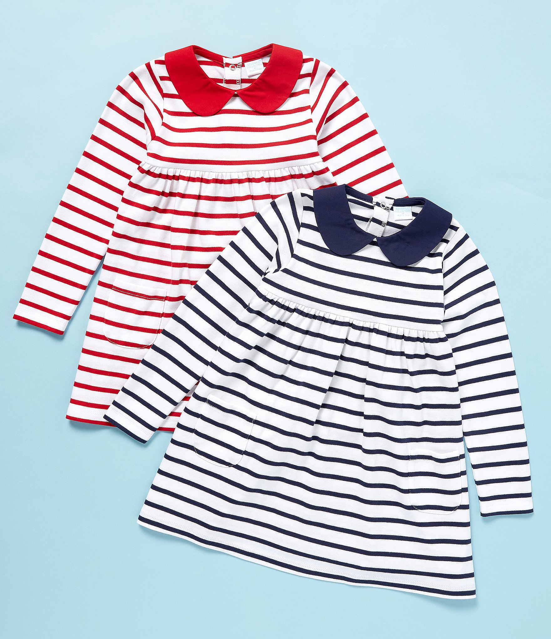 Edgehill Collection Little Girls 2T-6X Peter Pan Collar Long Sleeve Sleeve Stripe Knit Dress