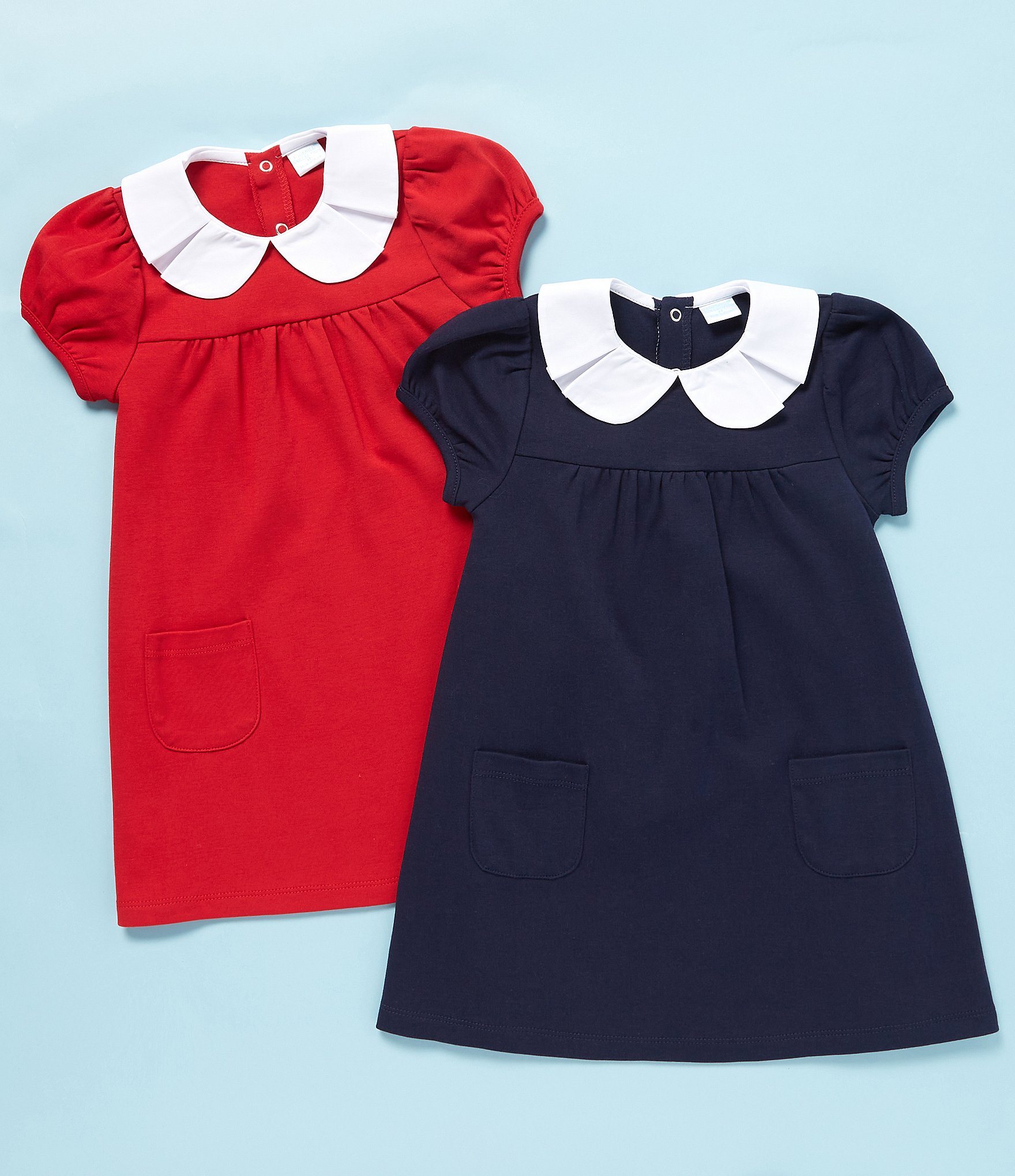 Edgehill Collection Little Girls 2T-6X Peter Pan Collar Short Sleeve Solid Knit Dress