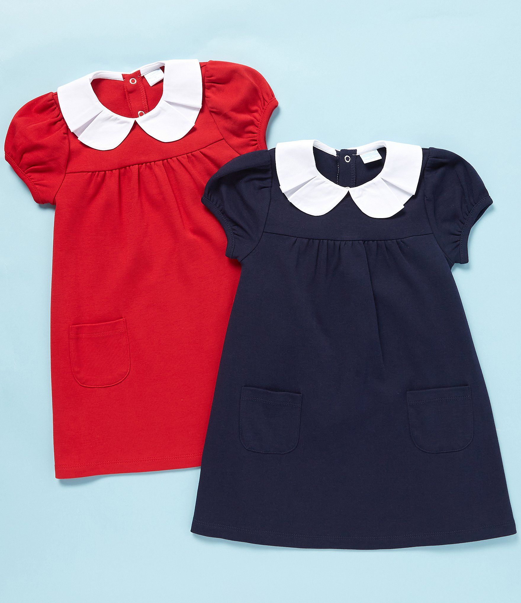 Edgehill Collection Little Girls 2T-6X Peter Pan Collar Short Sleeve Solid Knit Dress