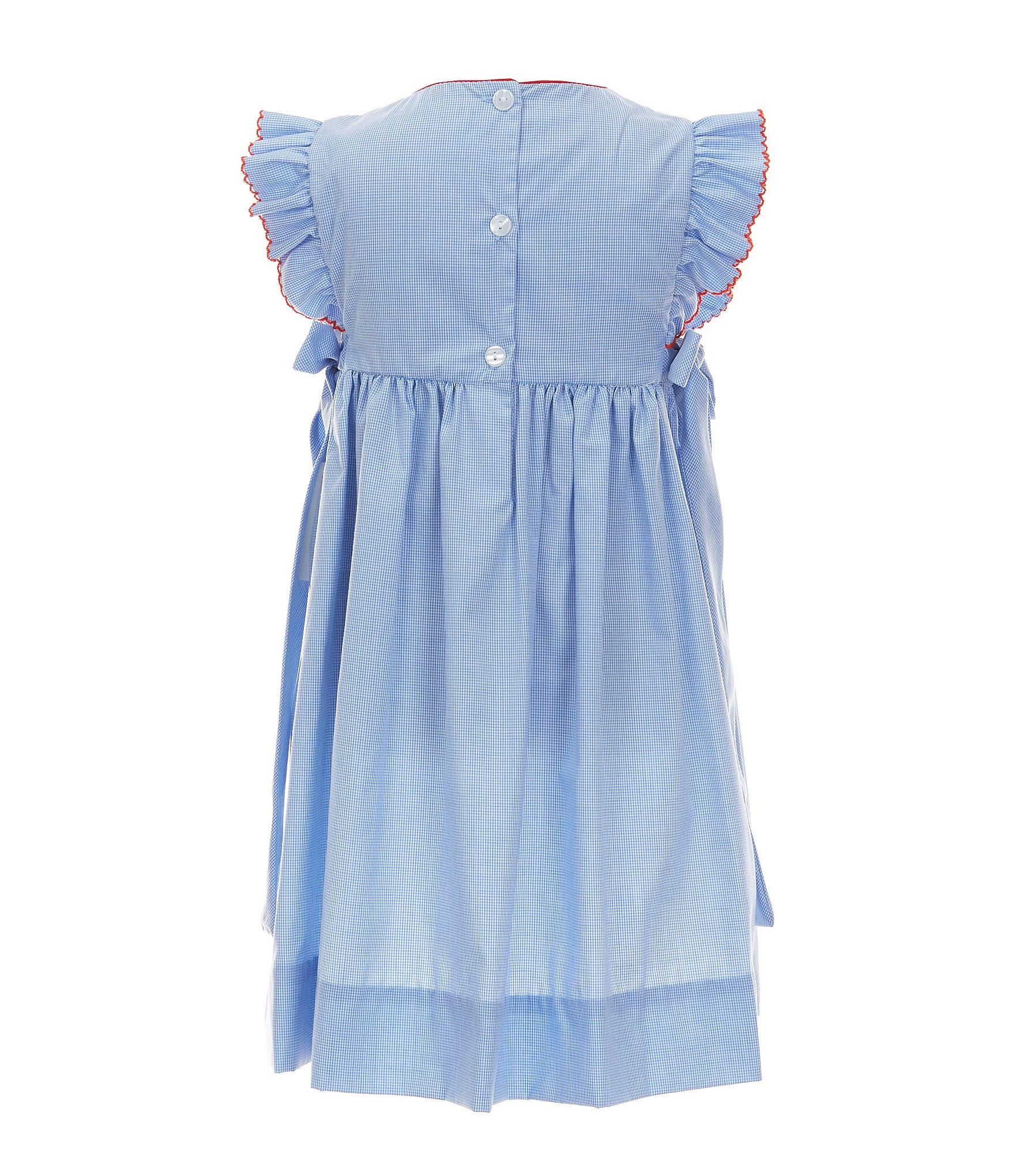 Edgehill Collection Little Girls 2T-6X Round Neck Flutter Sleeve Apple Smocked Bodice Dress