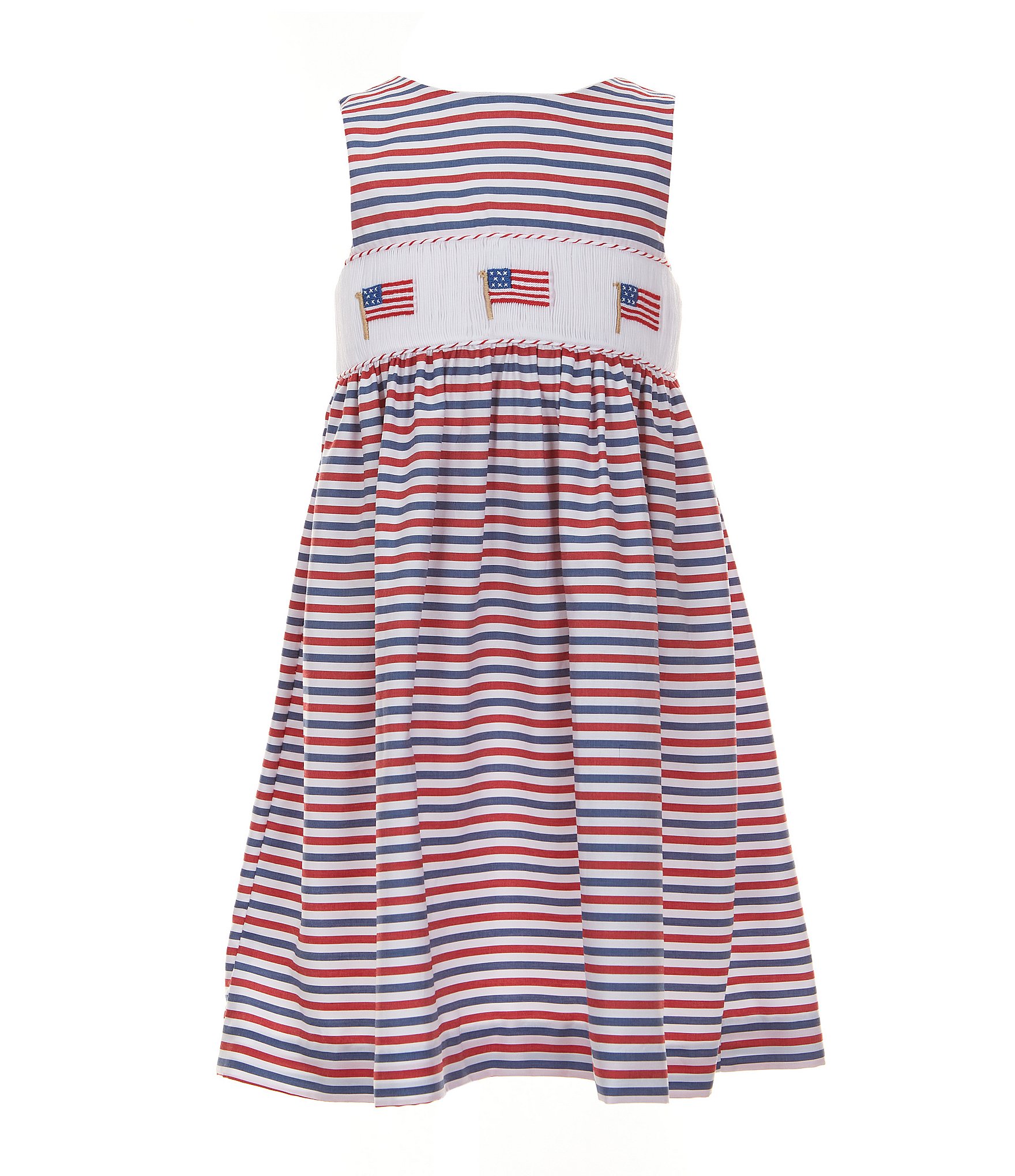 Edgehill Collection Little Girls 2T-6X Family Matching Square Neck Tie  Shoulders American Flag Smocked Dress | Dillard's