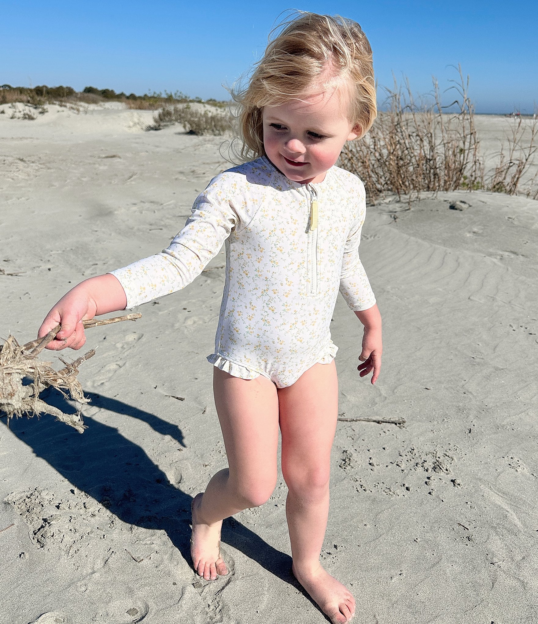 Edgehill Collection x Kristin Ellen Hockman Little Girls 2T-6X Thea Floral Print Quarter Zip One-Piece Swimsuit