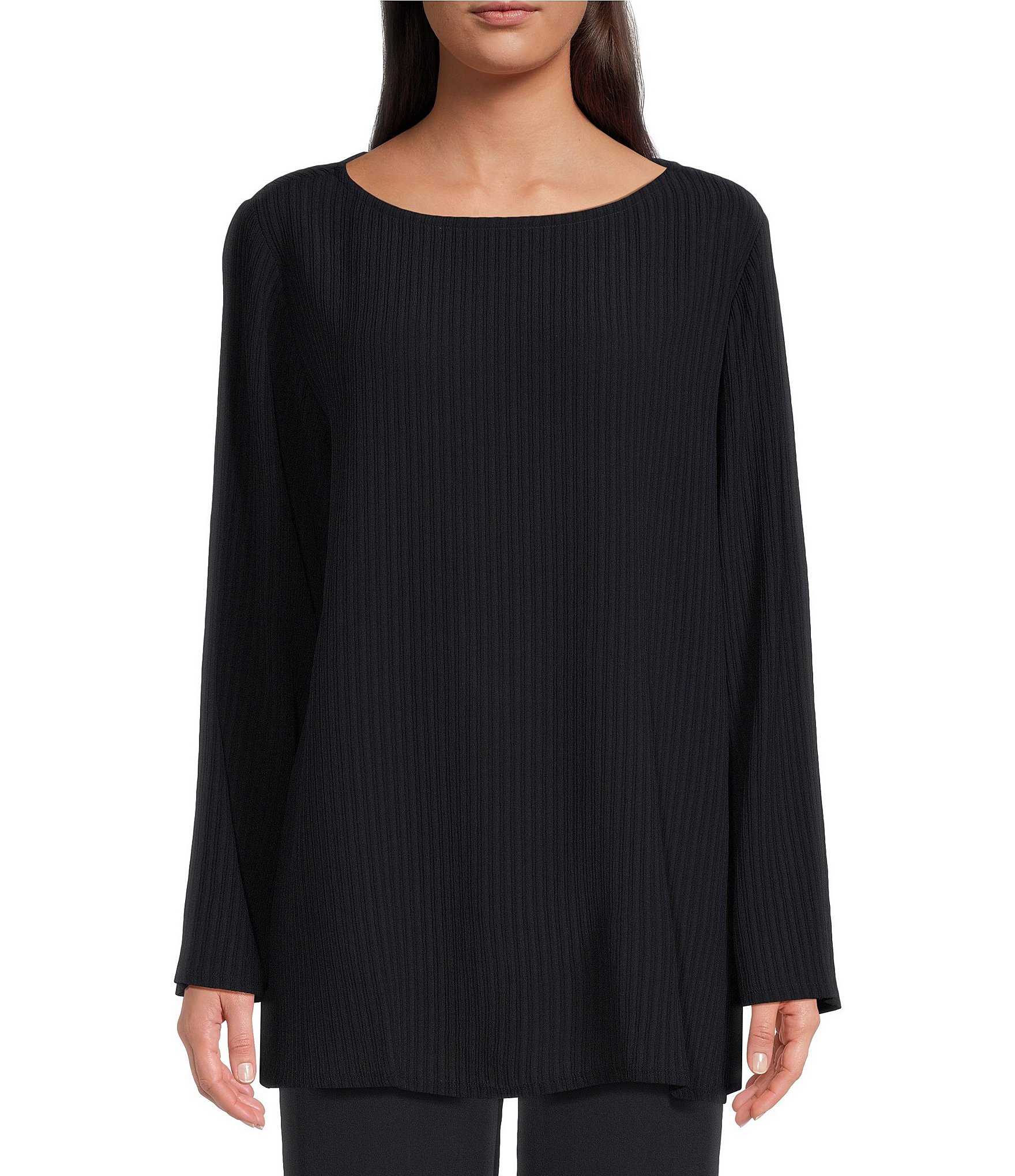 Eileen Fisher Accordion Silk Jacquard Boat Neck Long Sleeve Tunic ...