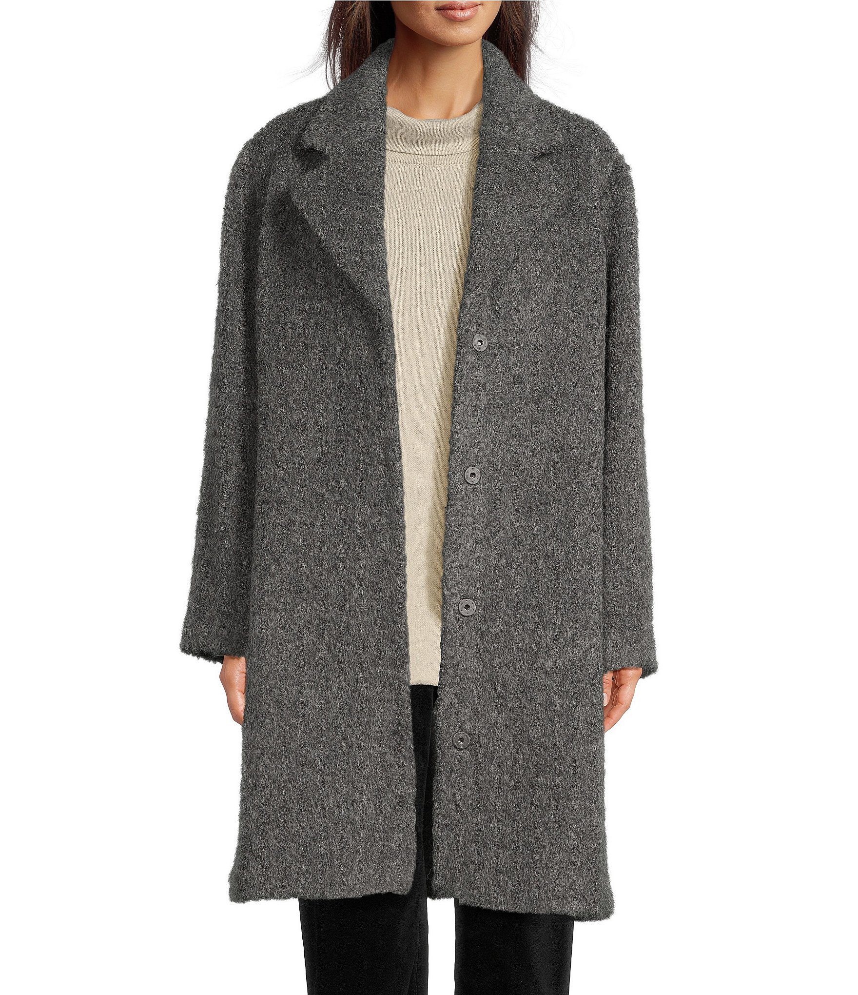 Eileen Fisher Alpaca Boucle Notch Collar Long Sleeve Pocketed Coat ...
