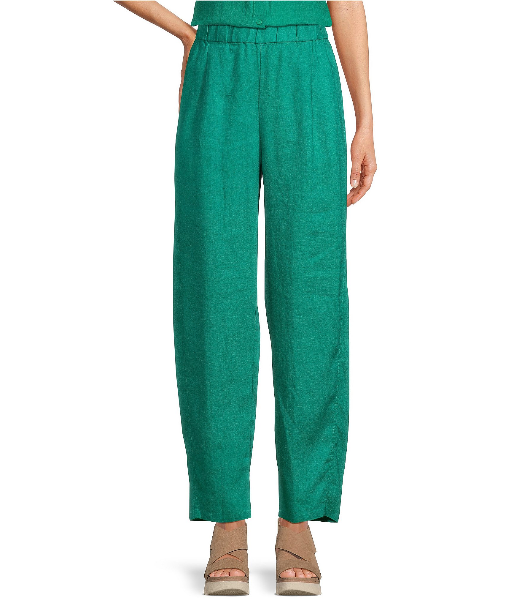 Eileen Fisher Pleated Lantern-Leg Pull-On Linen Ankle Pant | Dillard's