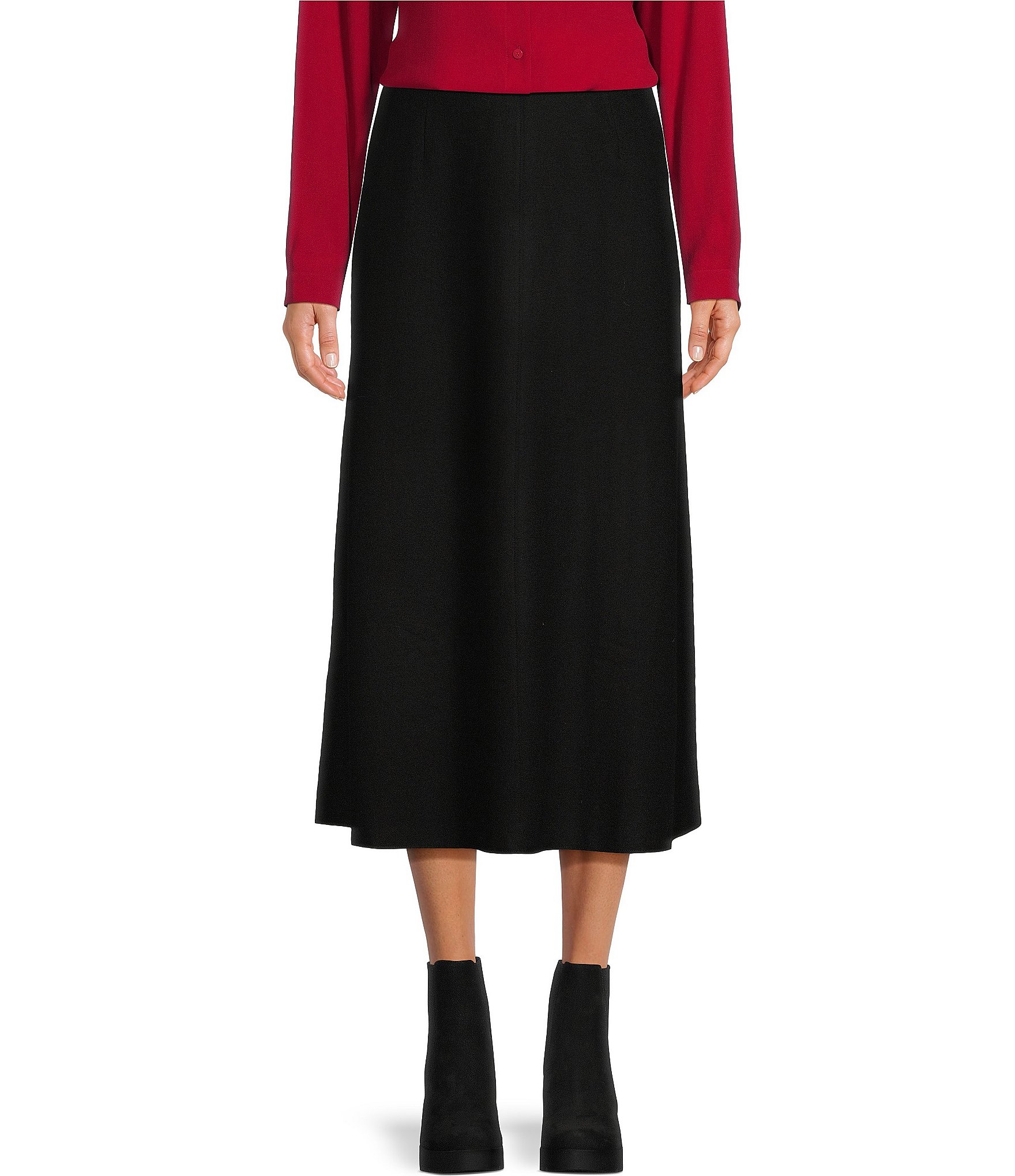 Eileen Fisher Boiled Wool Jersey Elastic Waist A-Line Midi Skirt