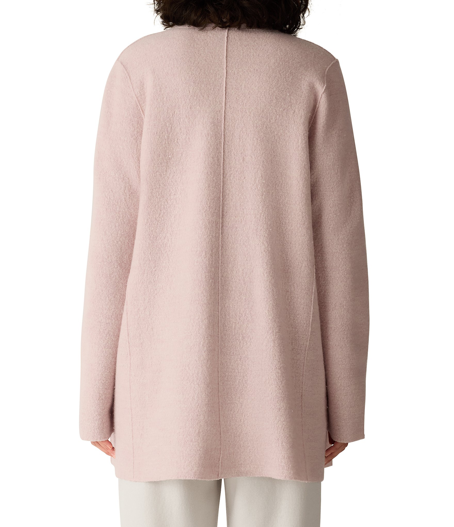 Eileen Fisher Boiled Wool Jersey Knit High Collar Long Sleeve Open-Front Jacket