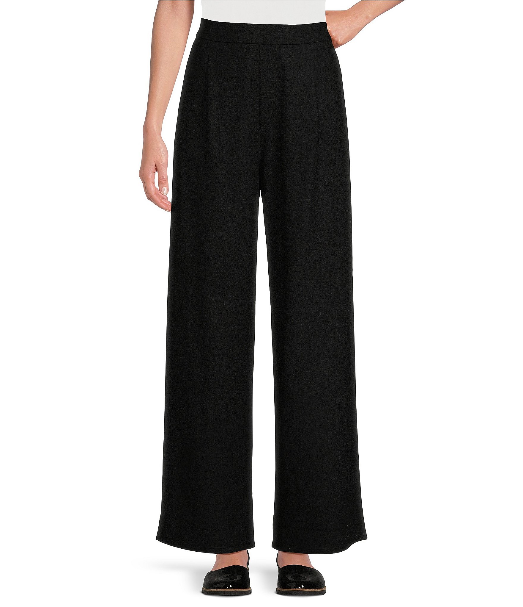 Eileen Fisher Boiled Wool Jersey Knit High Waisted Wide-Leg Pocketed ...