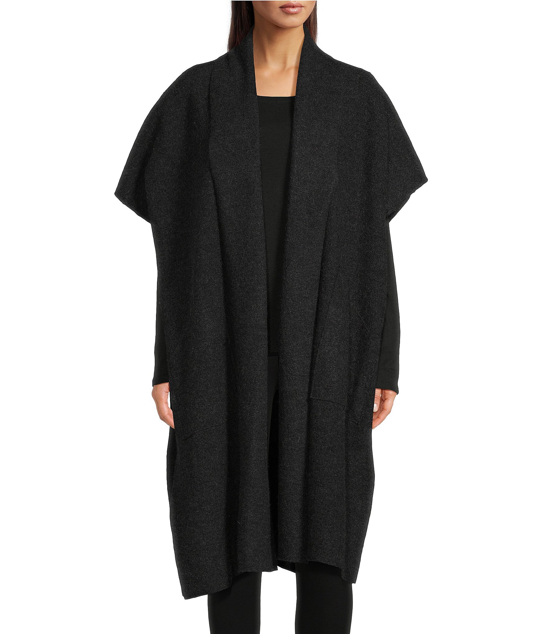 Eileen Fisher Boiled Wool Shawl Collar Short Sleeve Oversized Open ...