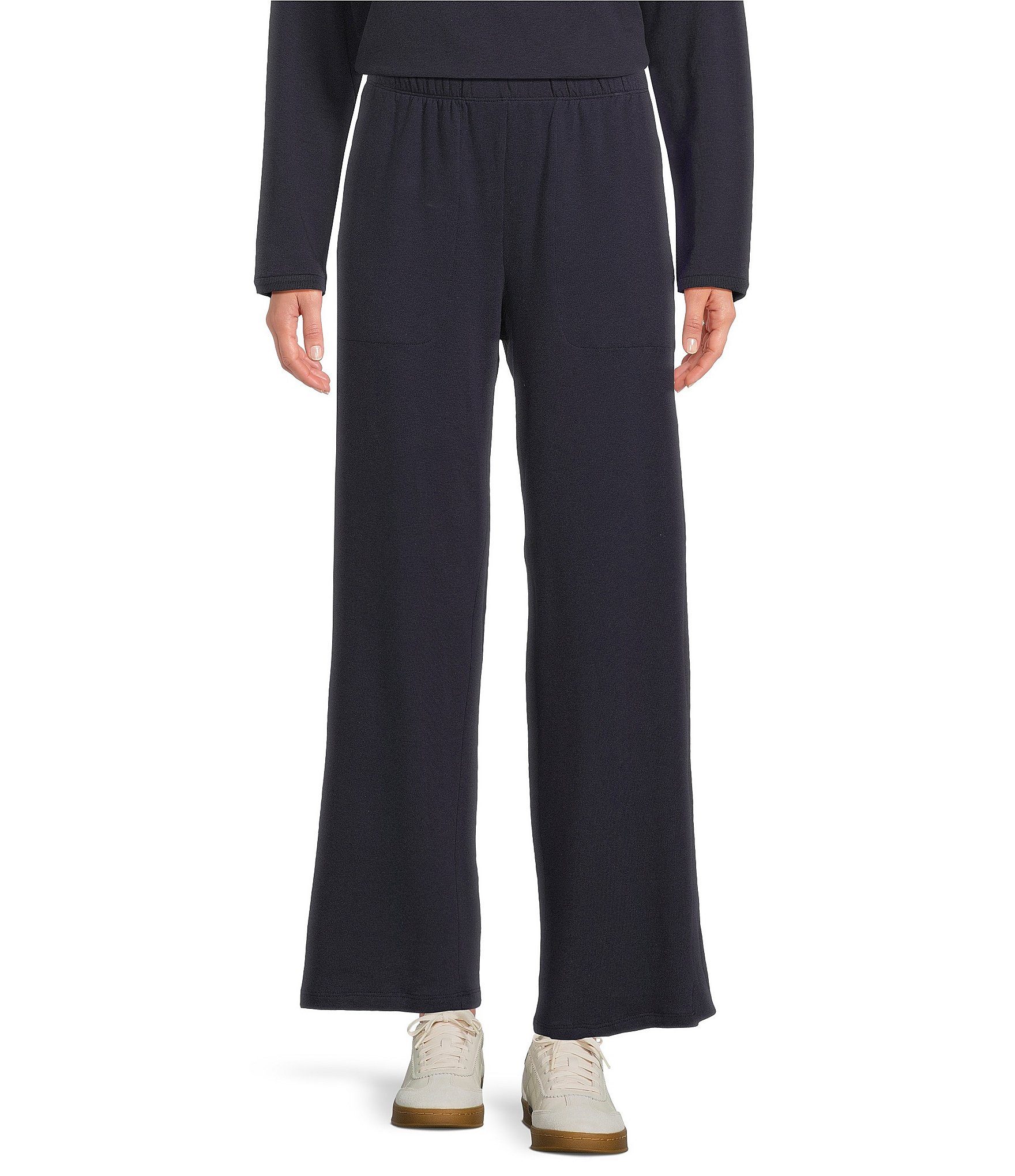 Eileen Fisher Brushed Terry Elastic Waist Straight Side Vent Pants