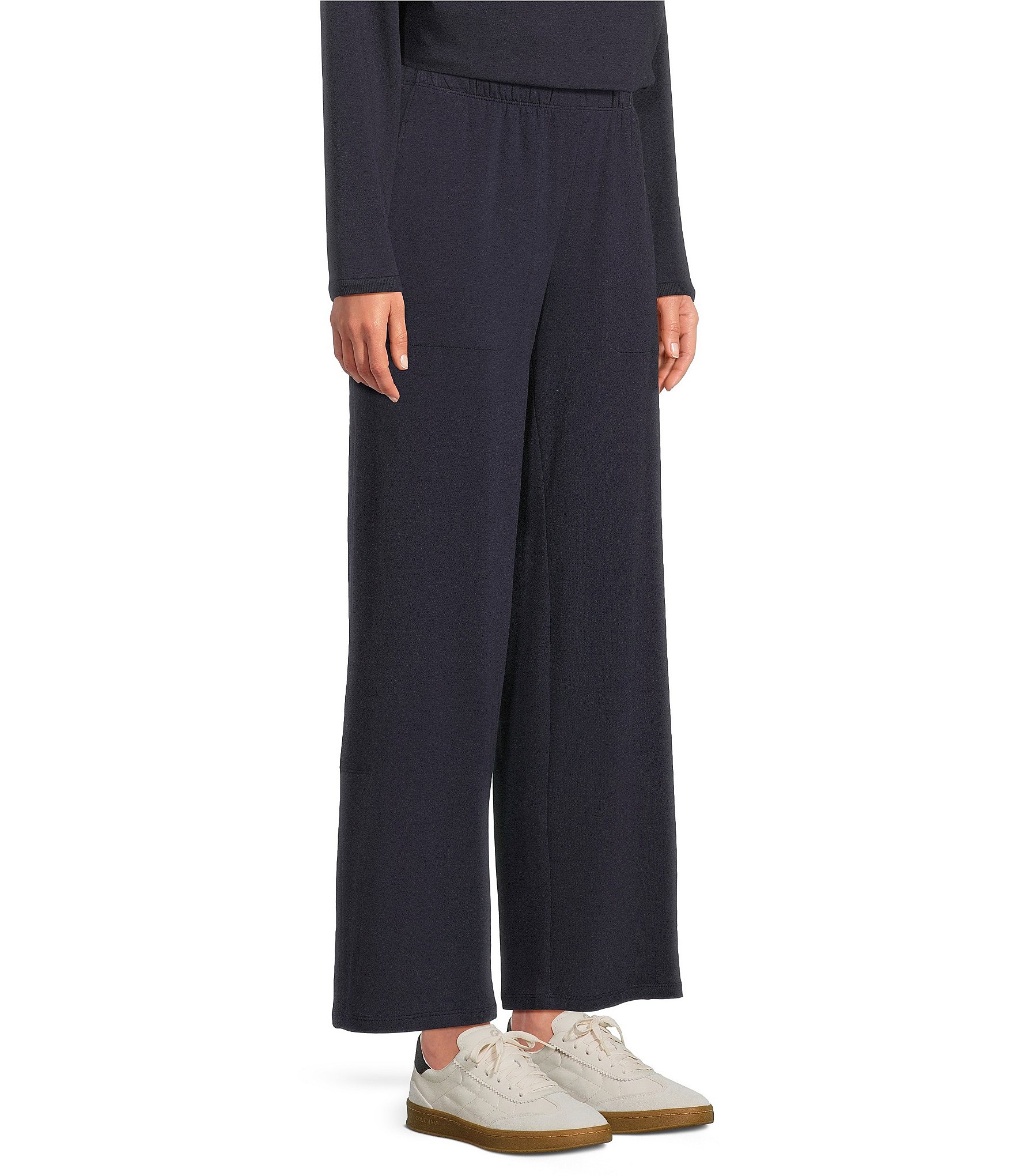 Eileen Fisher Brushed Terry Elastic Waist Straight Side Vent Pants