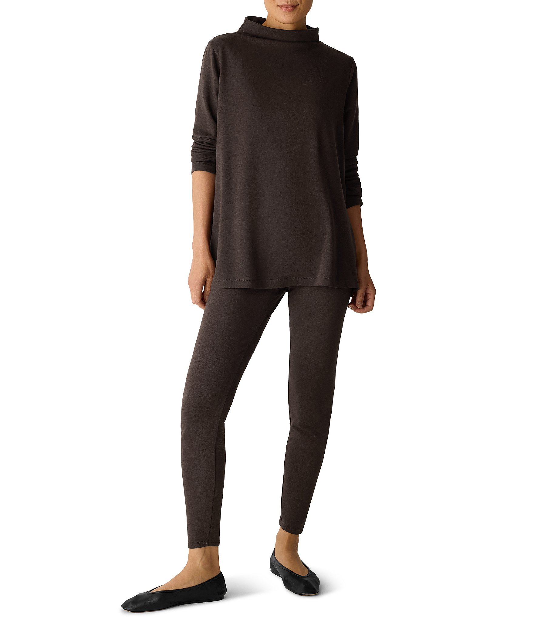 Eileen Fisher Brushed Terry Knit High Waisted Pull-On Leggings