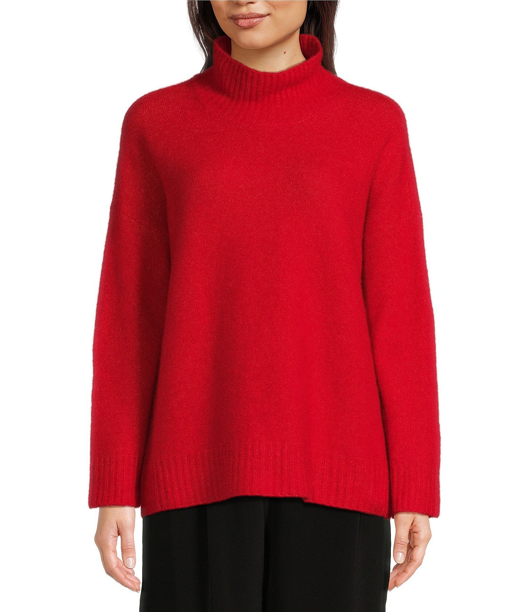 Eileen Fisher Red Ribbed Knit popular Long Sleeve Pullover Sweater Size Small