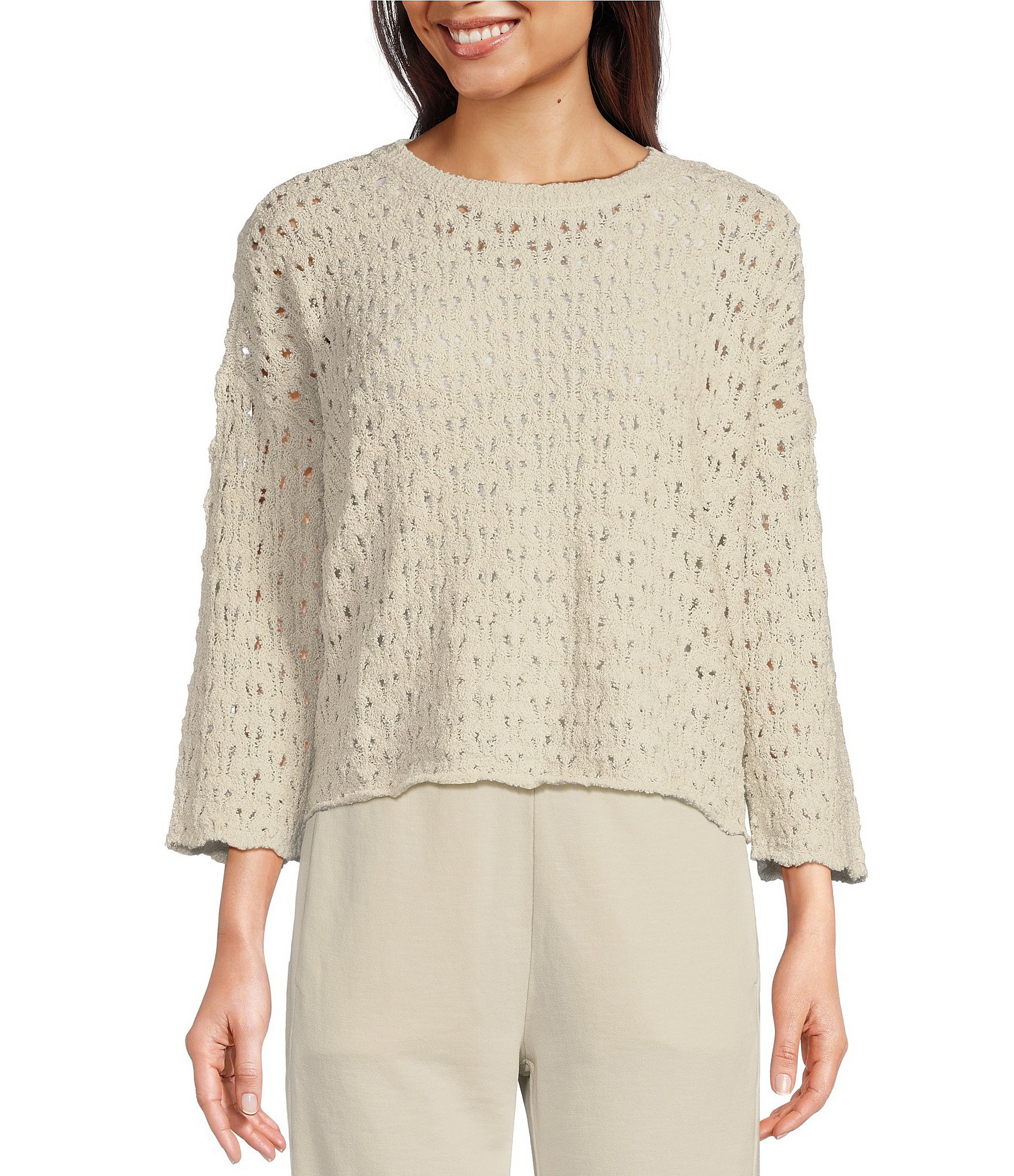 Eileen Fisher Organic Cotton Cashmere Blend Fluff Bracelet Sleeve Sweater