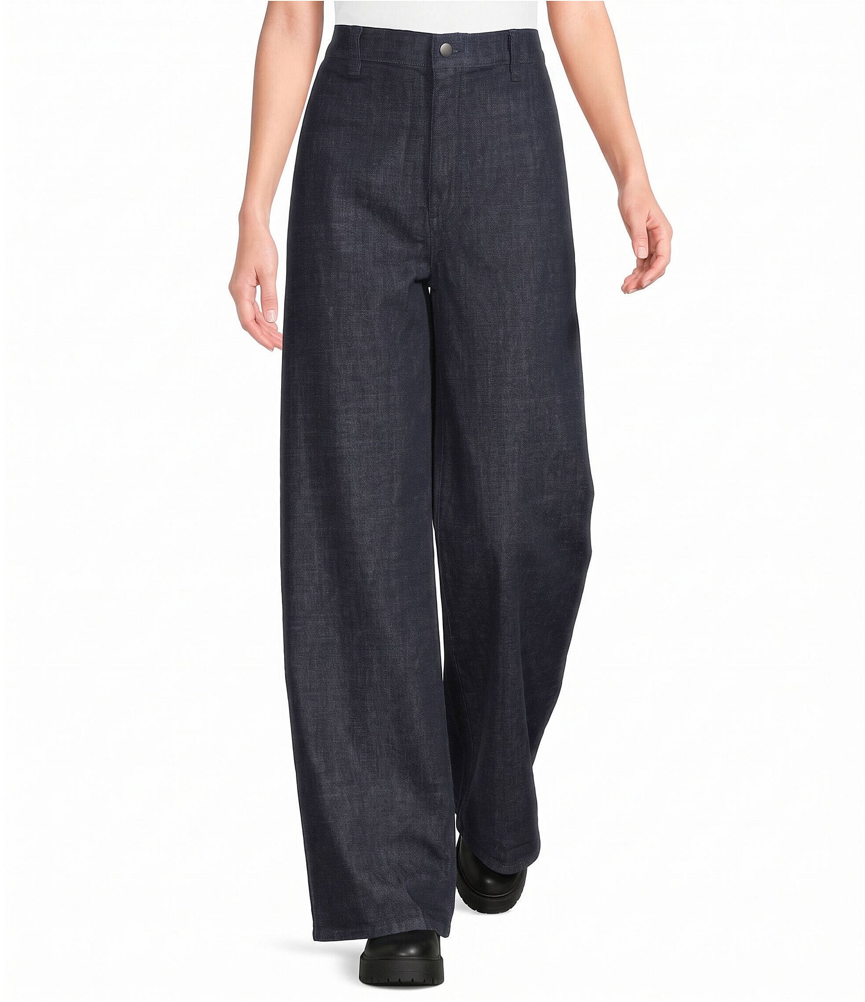 Eileen Fisher Cotton Stretch Denim Wide Leg Trouser Pants
